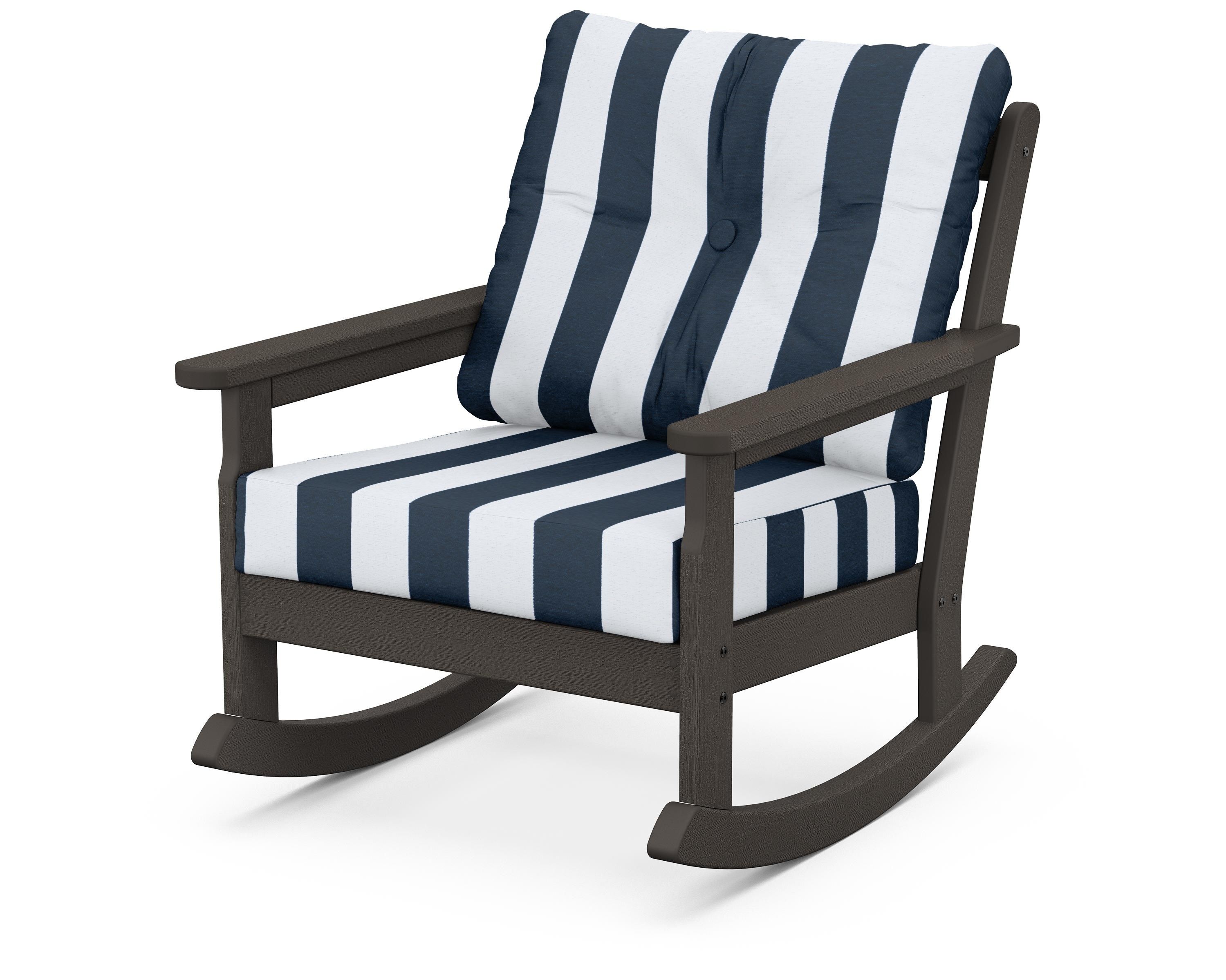 POLYWOOD® Vineyard Deep Seating Rocking Chair in Vintage Coffee / Cabana Stripe Marine Indigo