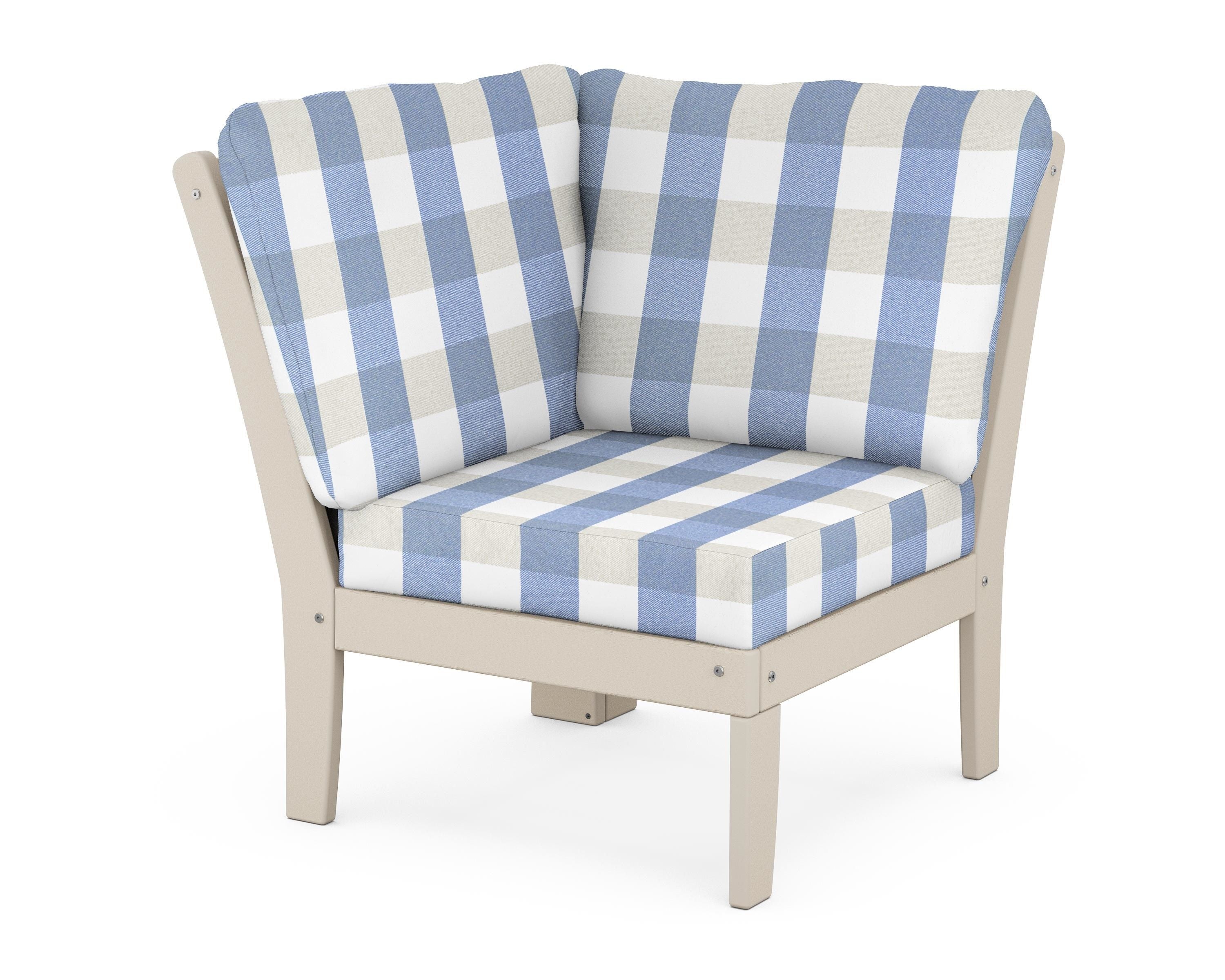 POLYWOOD® Braxton Modular Corner Chair in Sand / Buffalo Plaid Sky Blue