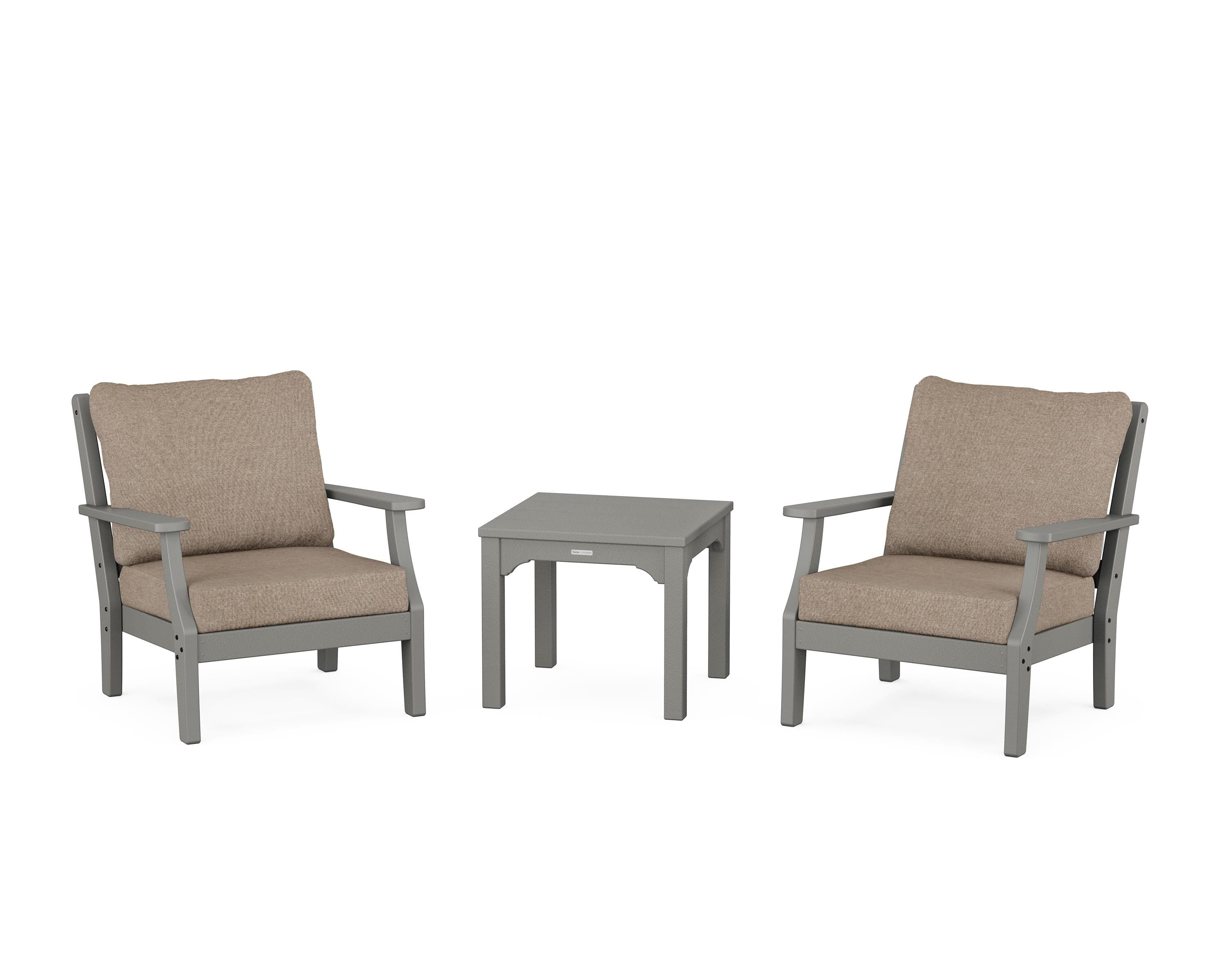 Martha Stewart by POLYWOOD® Chinoiserie 3-Piece Deep Seating Set in Slate Grey / Spiced Burlap