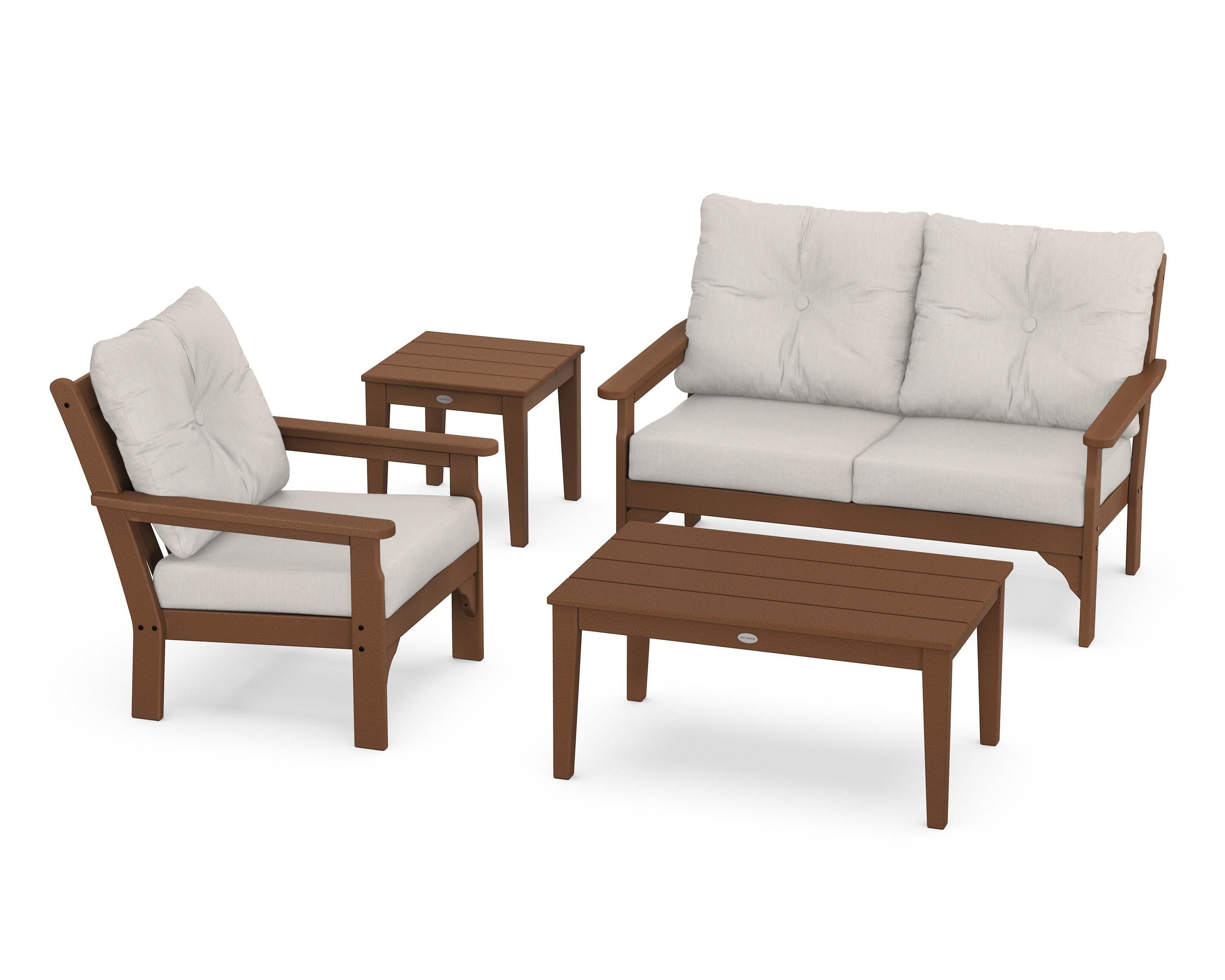 POLYWOOD® Vineyard 4-Piece Deep Seating Set in Teak / Cast Ash