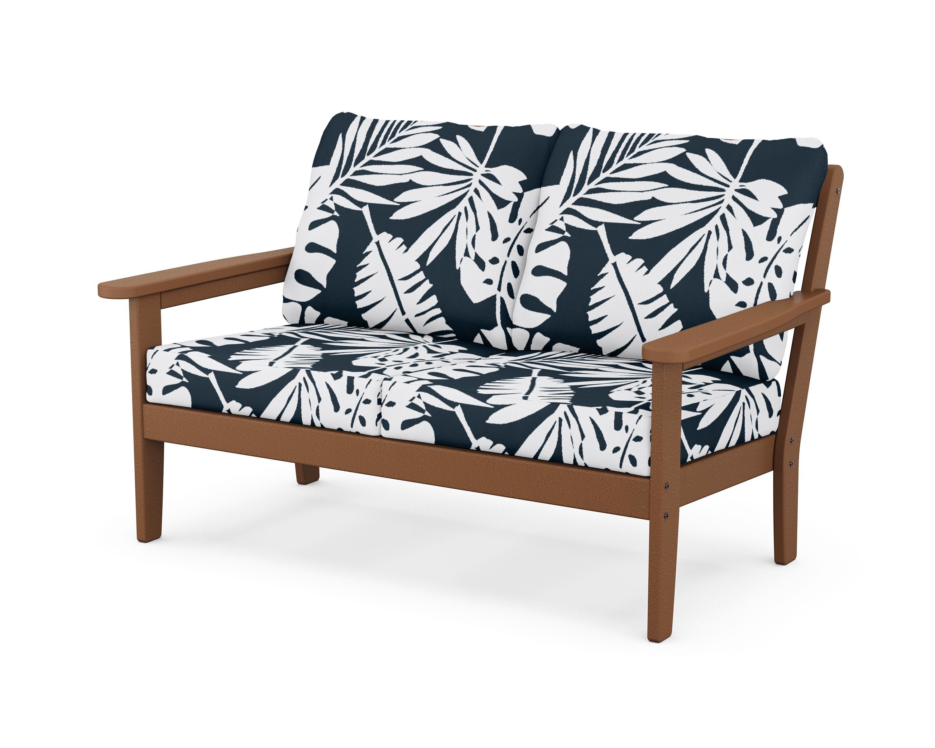 Country Living Cottage Deep Seating Loveseat in Teak / Leaf Marine Indigo
