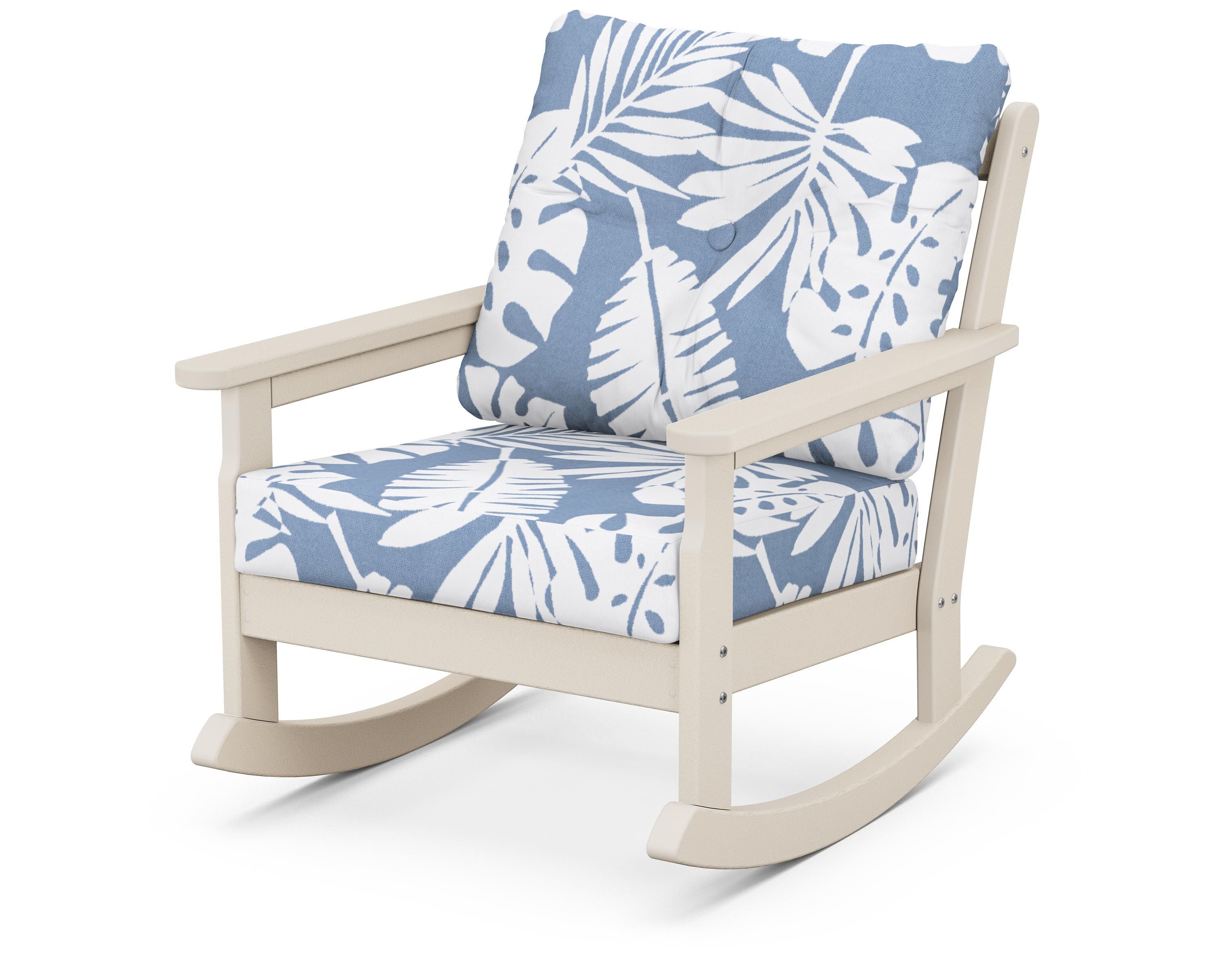 POLYWOOD® Vineyard Deep Seating Rocking Chair in Sand / Leaf Sky Blue