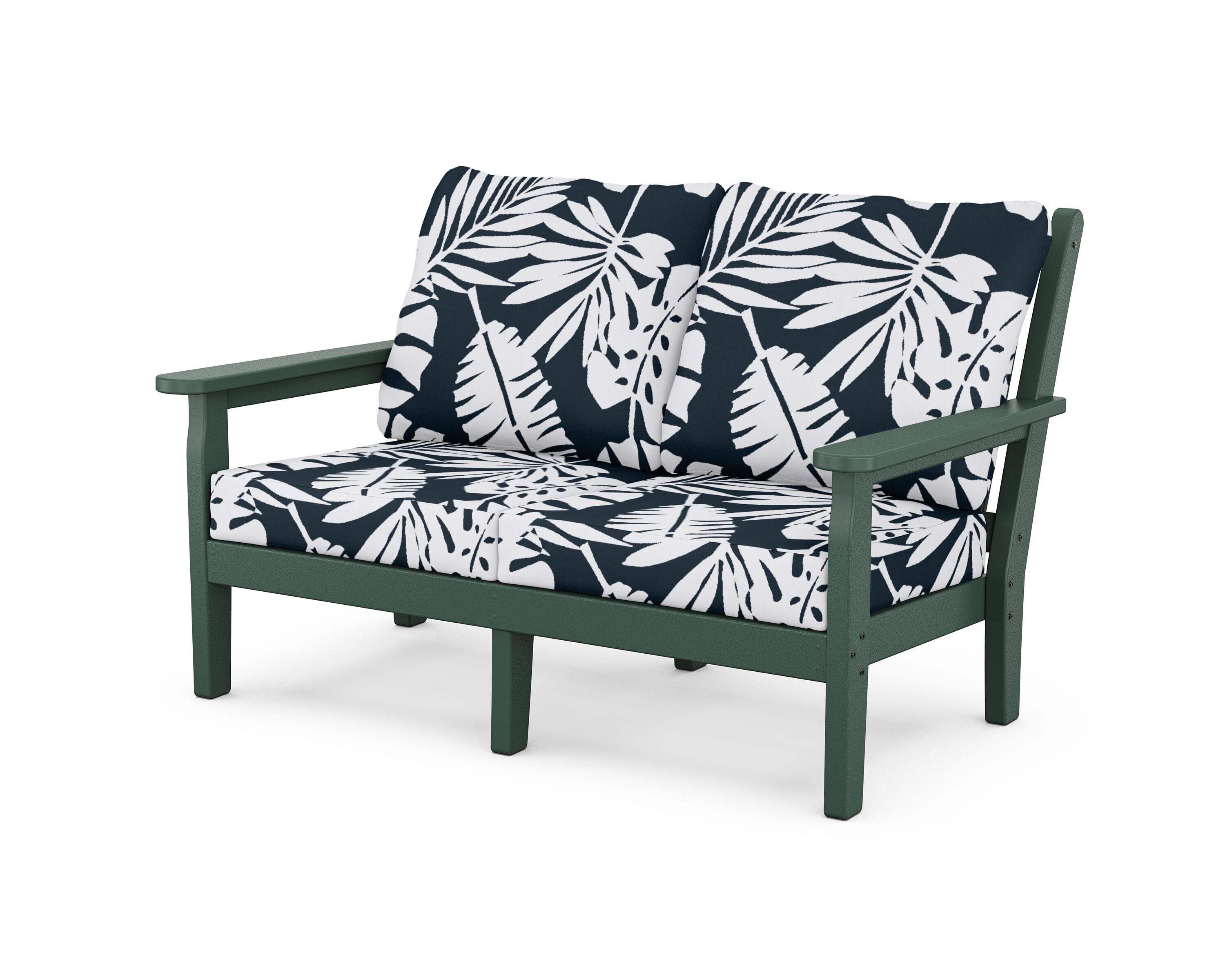 POLYWOOD® Chippendale Deep Seating Loveseat in Green / Leaf Marine Indigo
