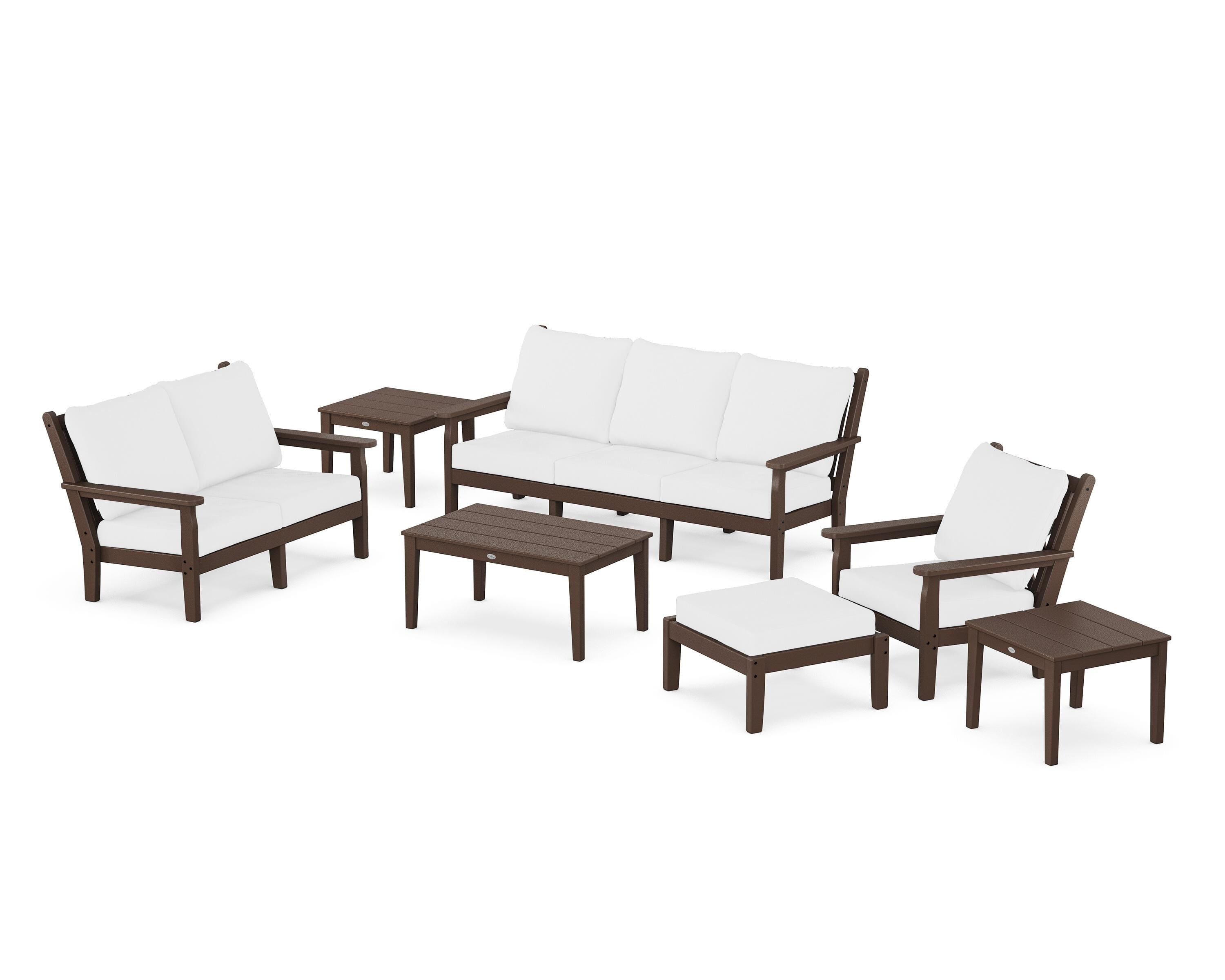POLYWOOD® Chippendale 7-Piece Deep Seating Set in Mahogany / Natural