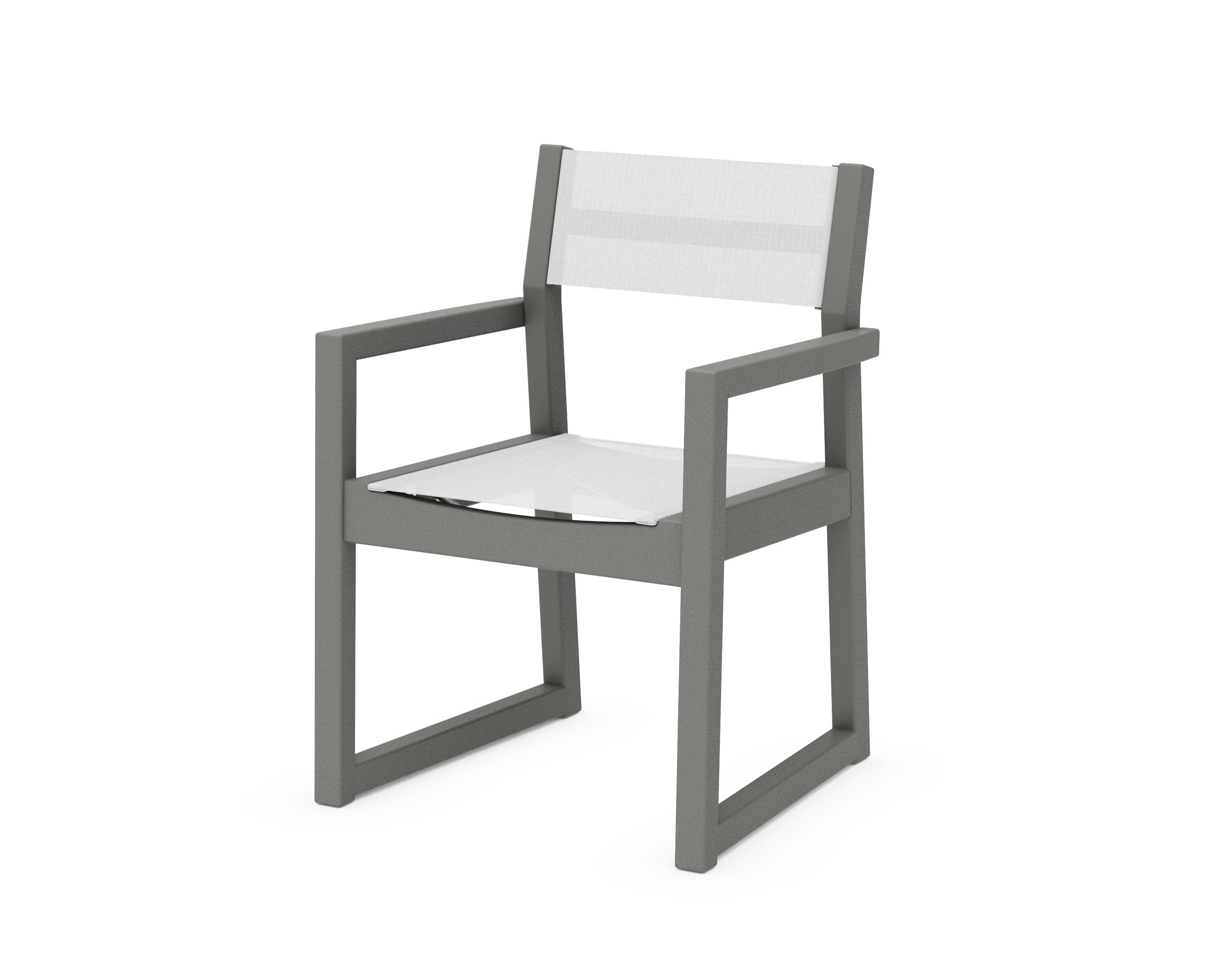 POLYWOOD® EDGE Sling Dining Arm Chair in Slate Grey / White Sling
