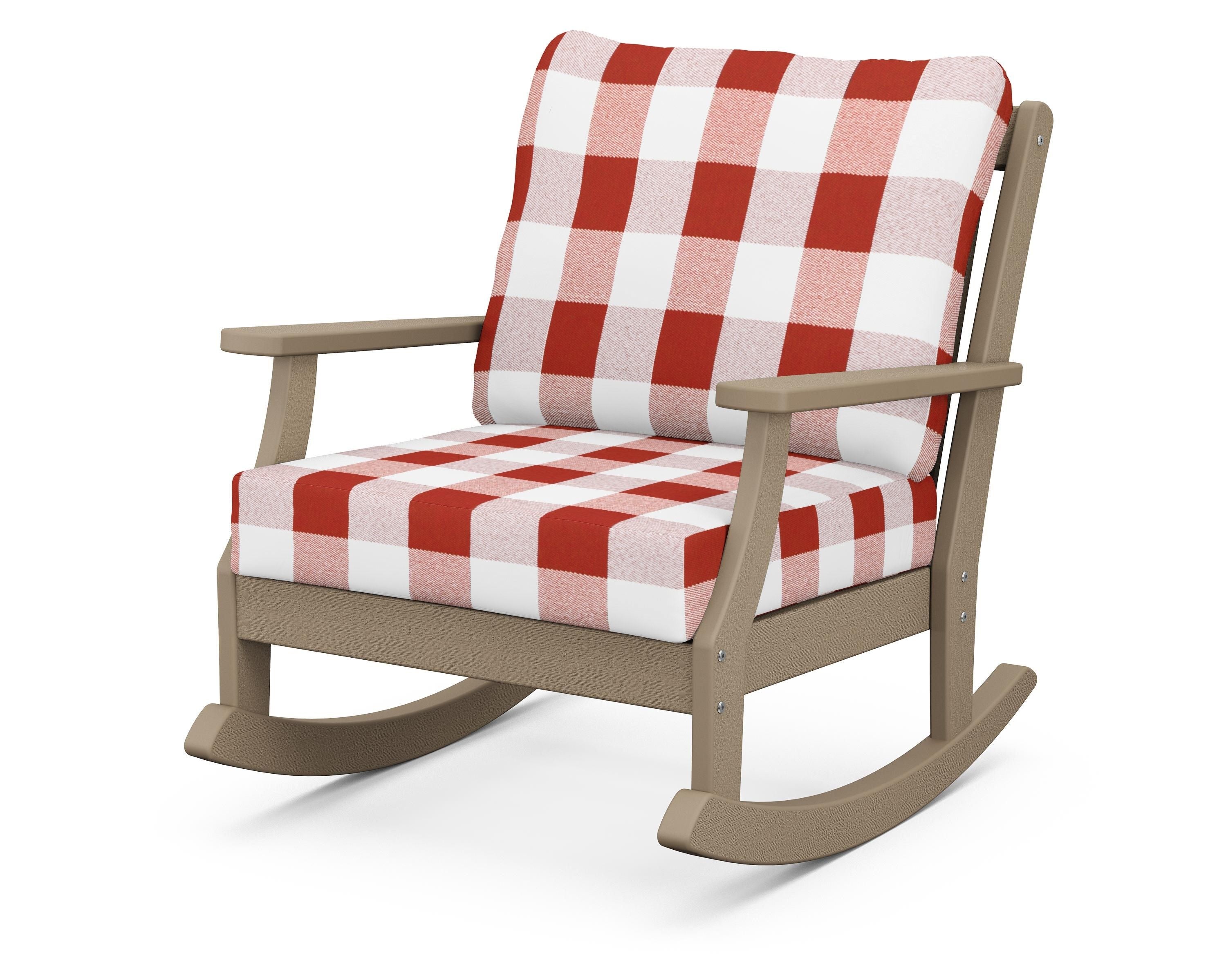 POLYWOOD® Braxton Deep Seating Rocking Chair in Vintage Sahara / Buffalo Plaid Crimson