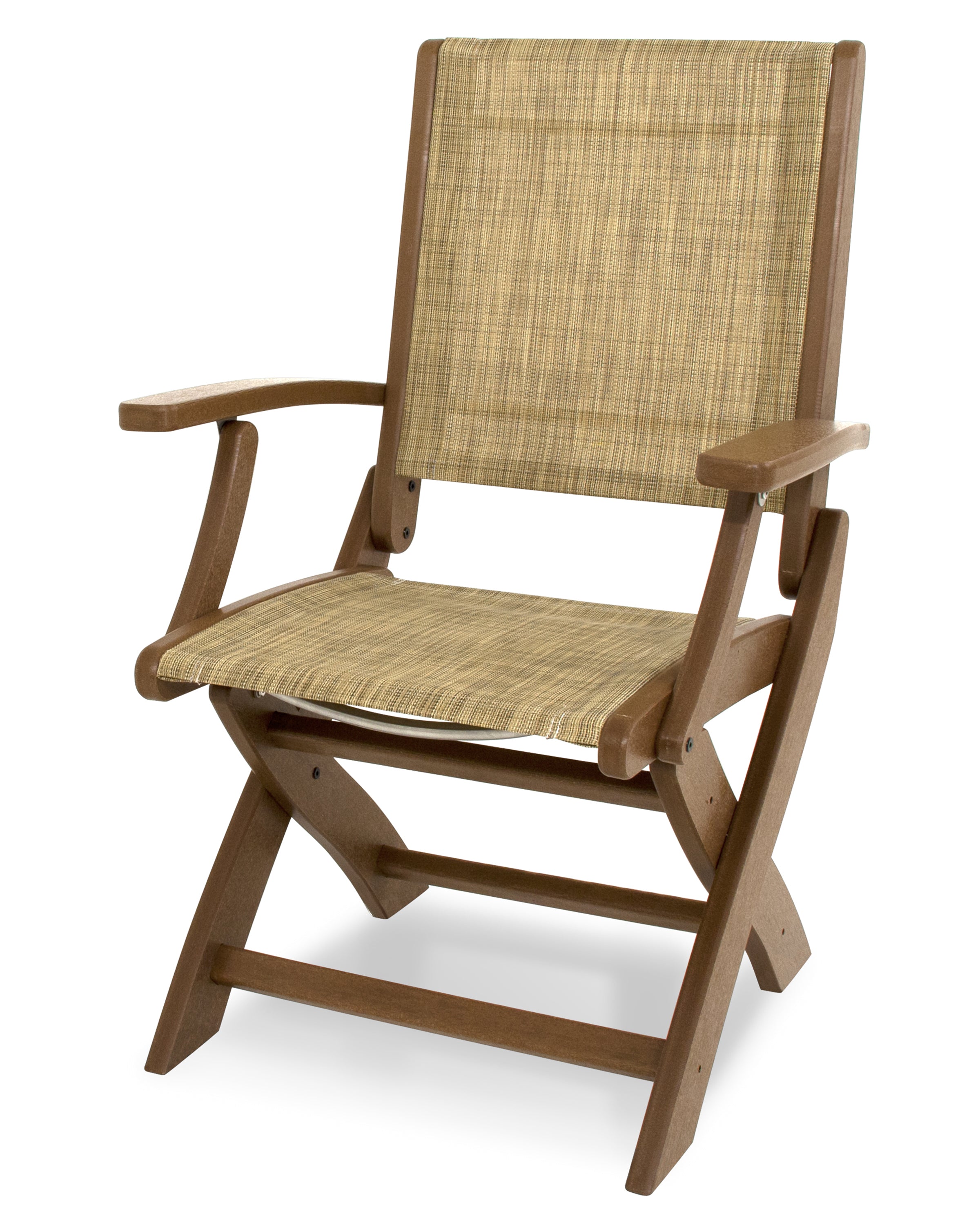 POLYWOOD® Coastal Folding Chair in Teak / Burlap Sling