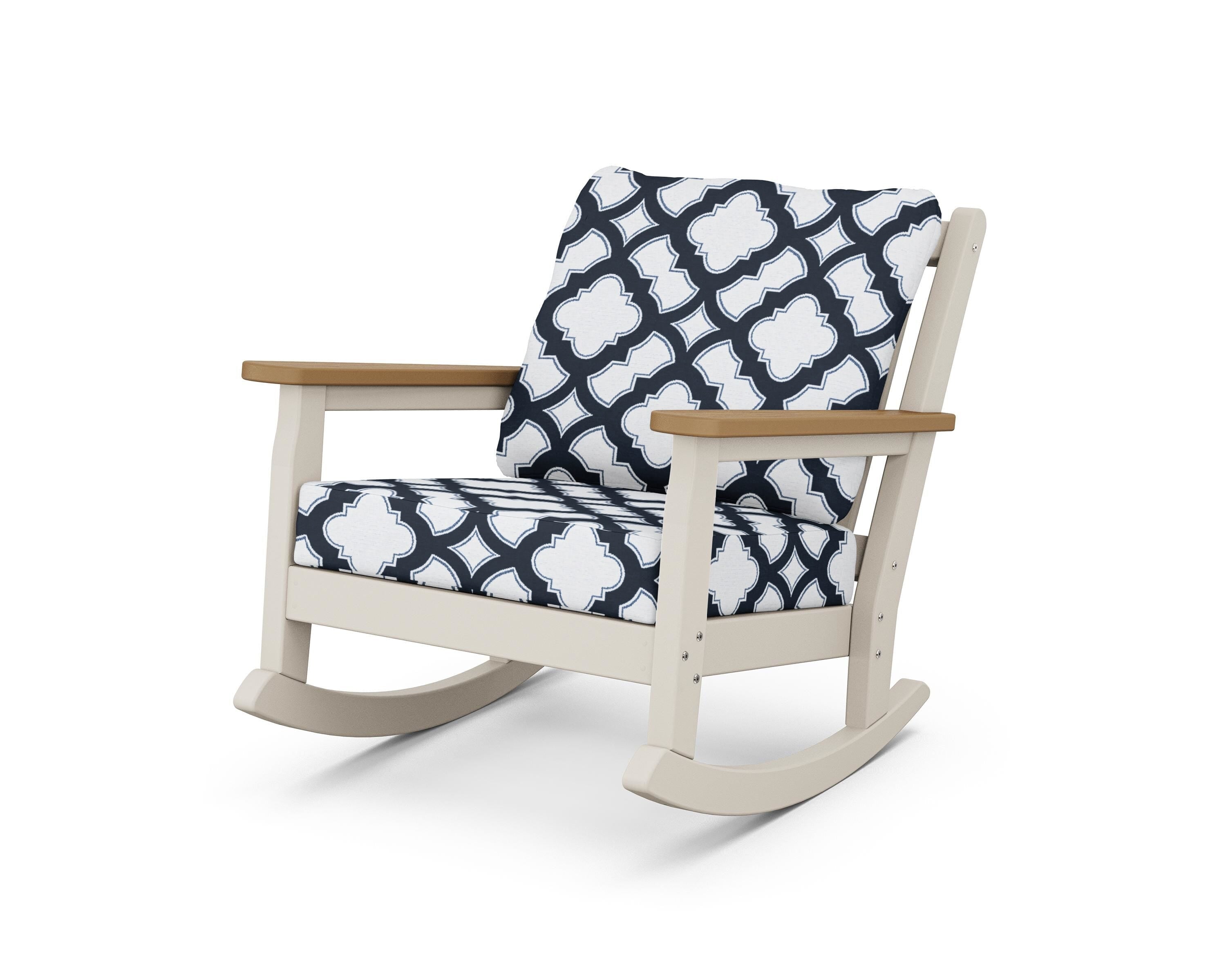 POLYWOOD® Chippendale Deep Seating Rocking Chair in Sand / Natural / Trellis Marine Indigo