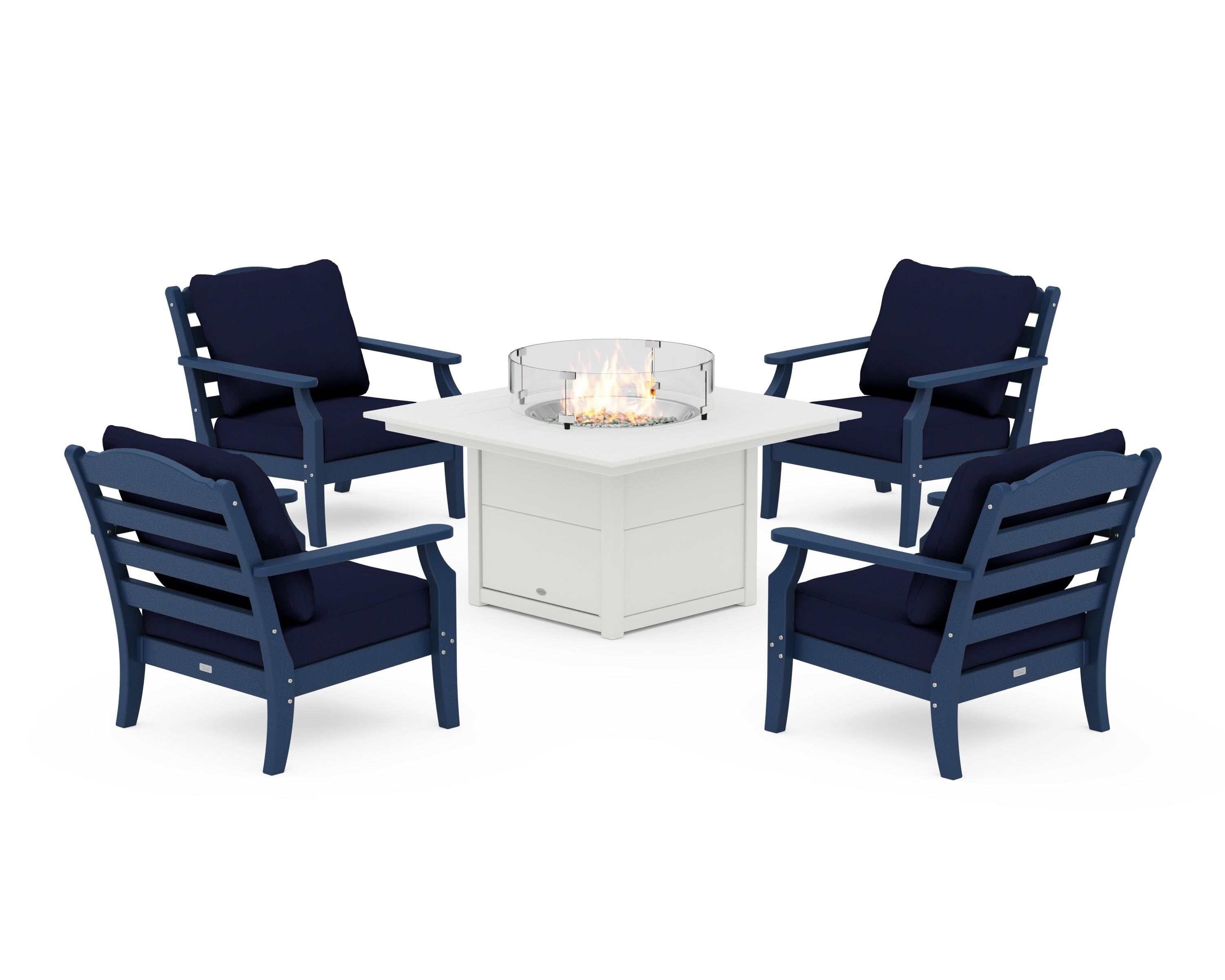 Draper James™ by POLYWOOD® Savannah 5-Piece Deep Seating Set with Fire Pit Table in Navy / Navy