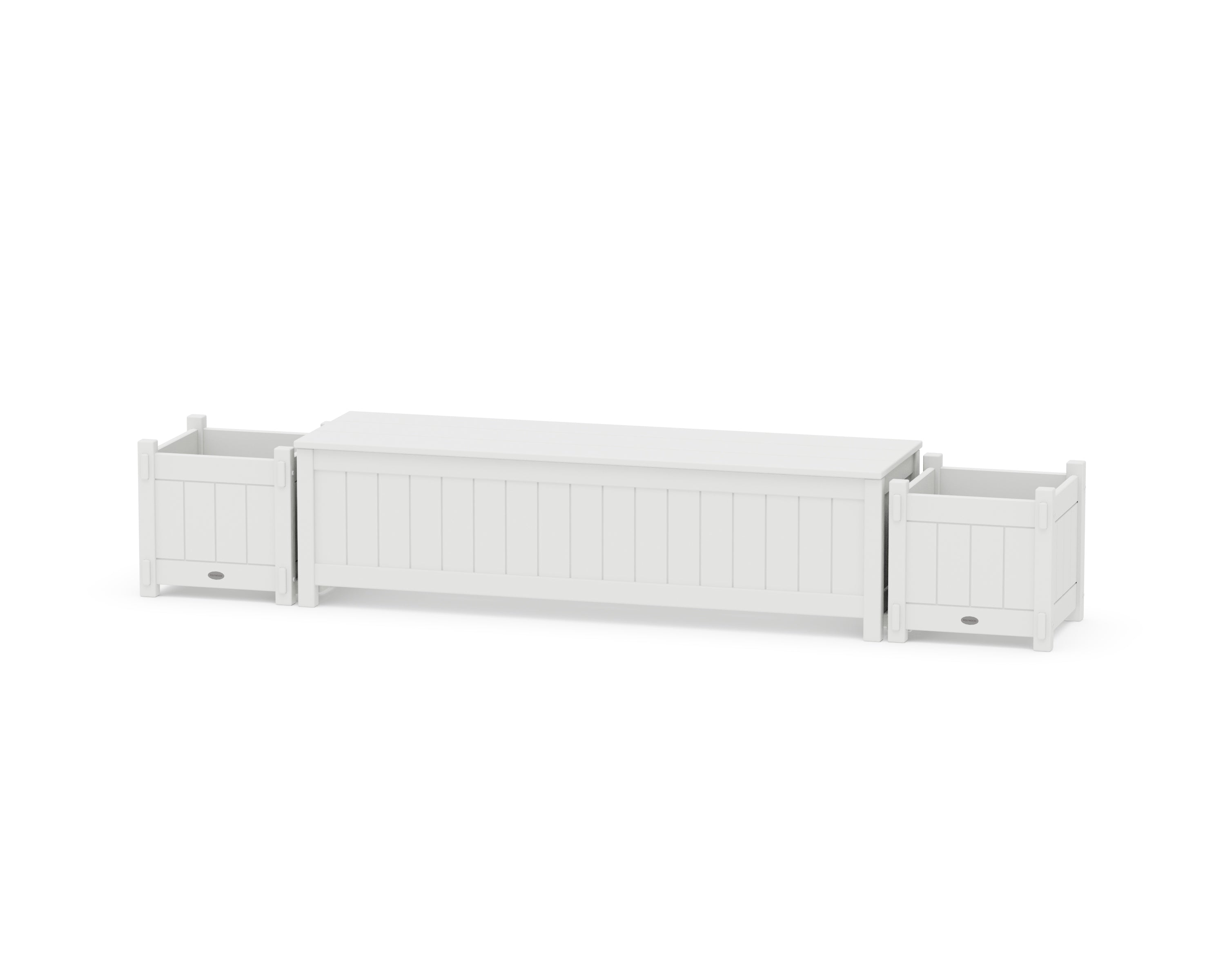 POLYWOOD® 60" Vineyard Straight Planter Storage Bench Set in White