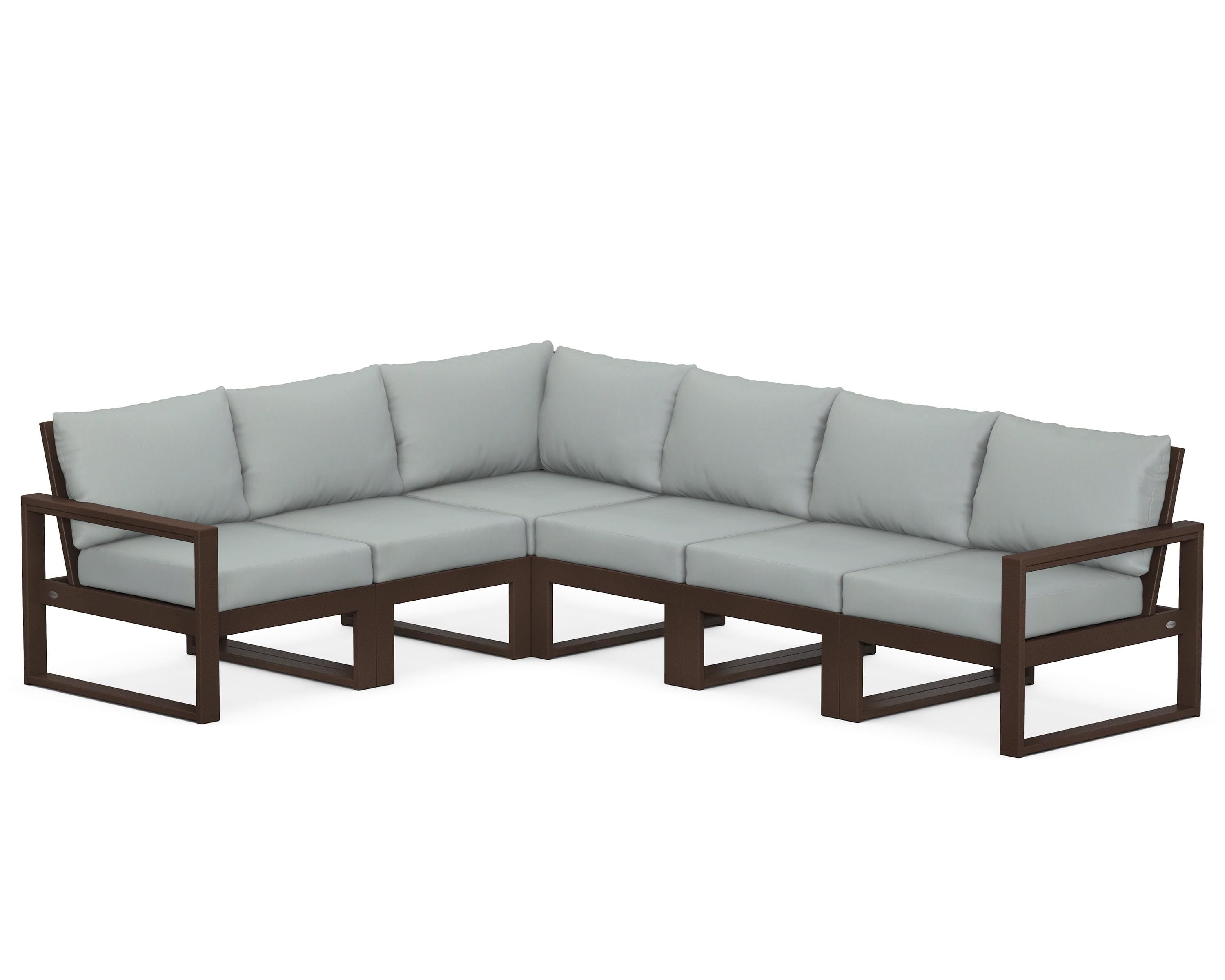 POLYWOOD® EDGE 6-Piece Modular Deep Seating Set in Mahogany / Spa