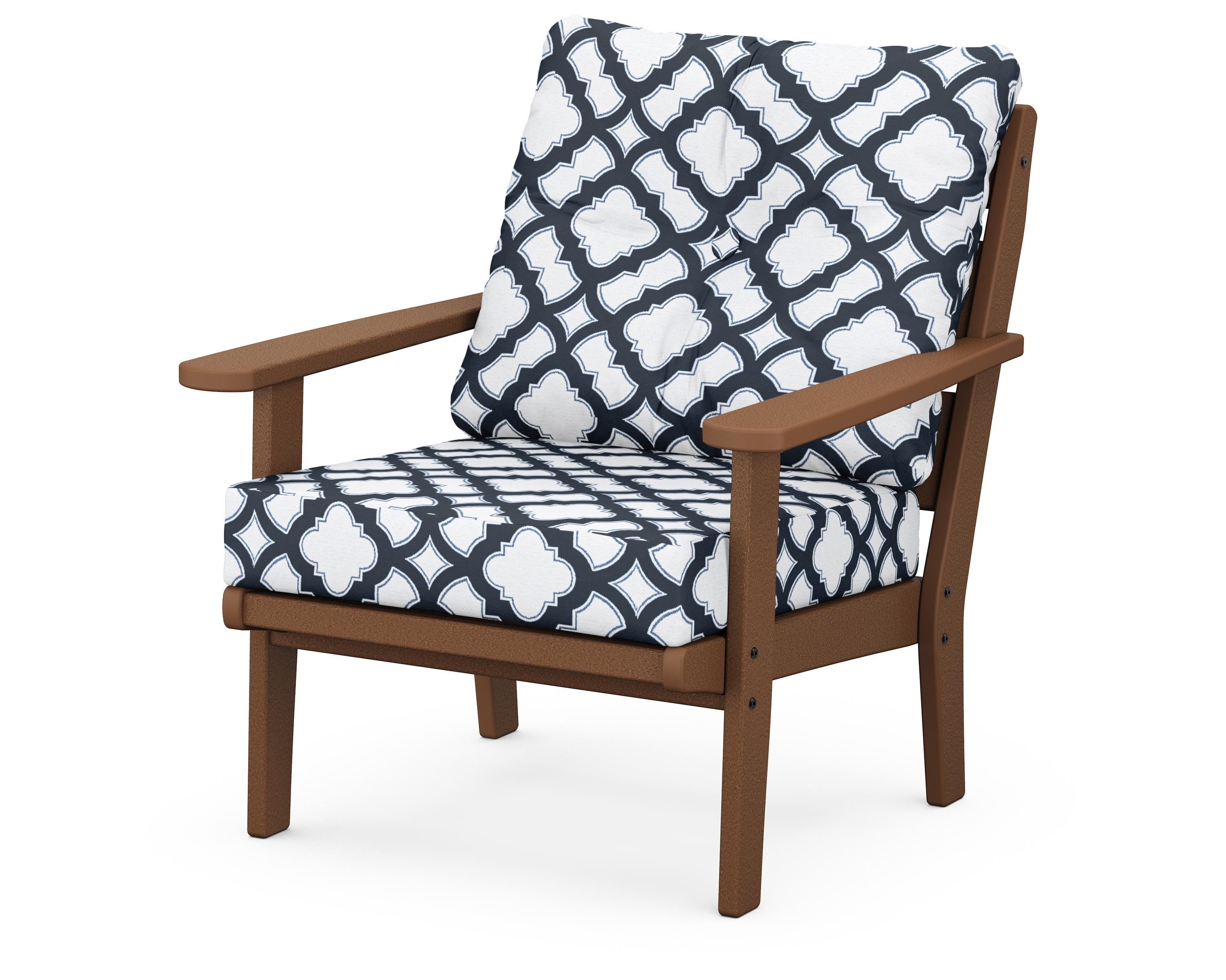 POLYWOOD® Lakeside Deep Seating Chair in Teak / Trellis Marine Indigo