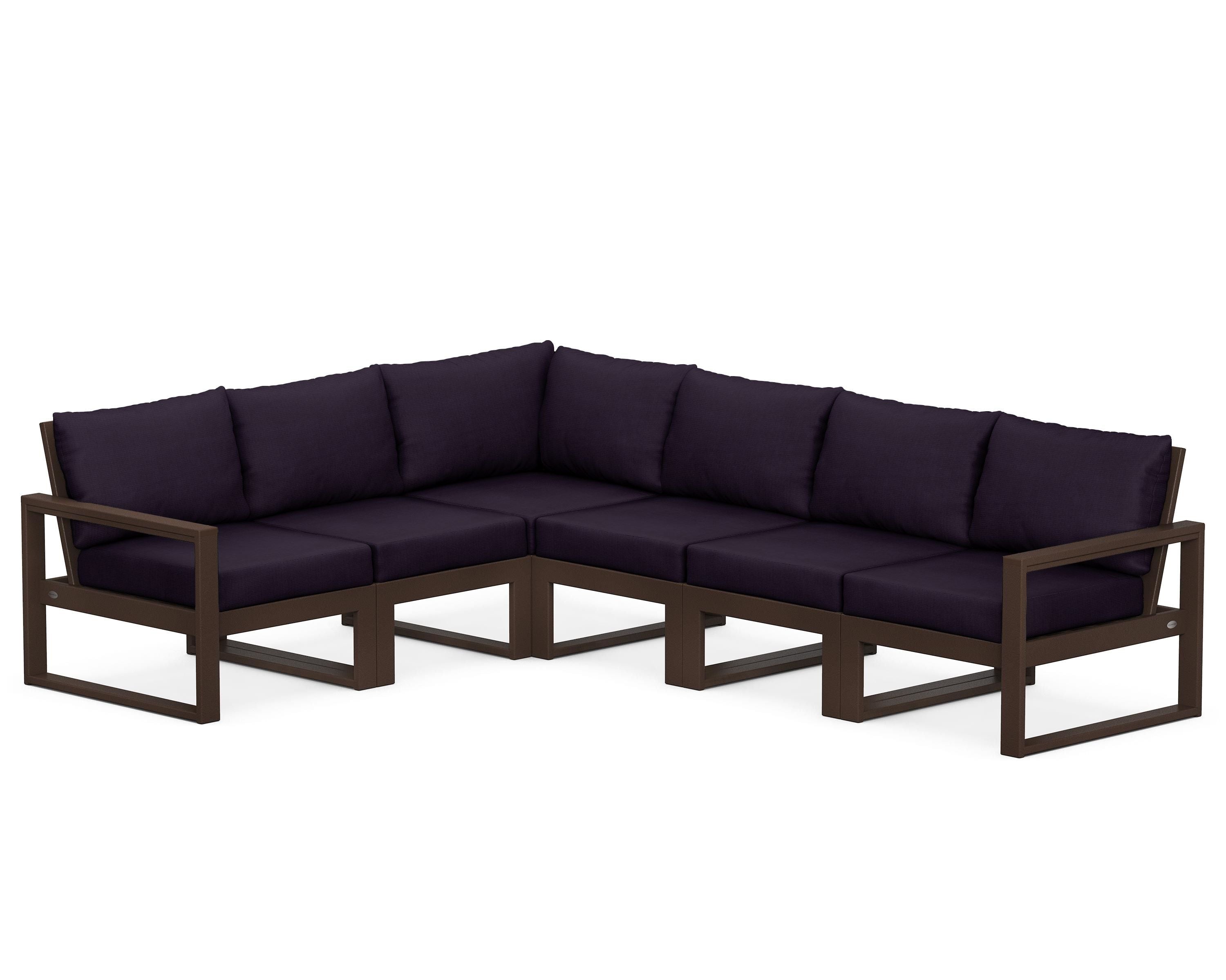 POLYWOOD® EDGE 6-Piece Modular Deep Seating Set in Mahogany / Navy Linen
