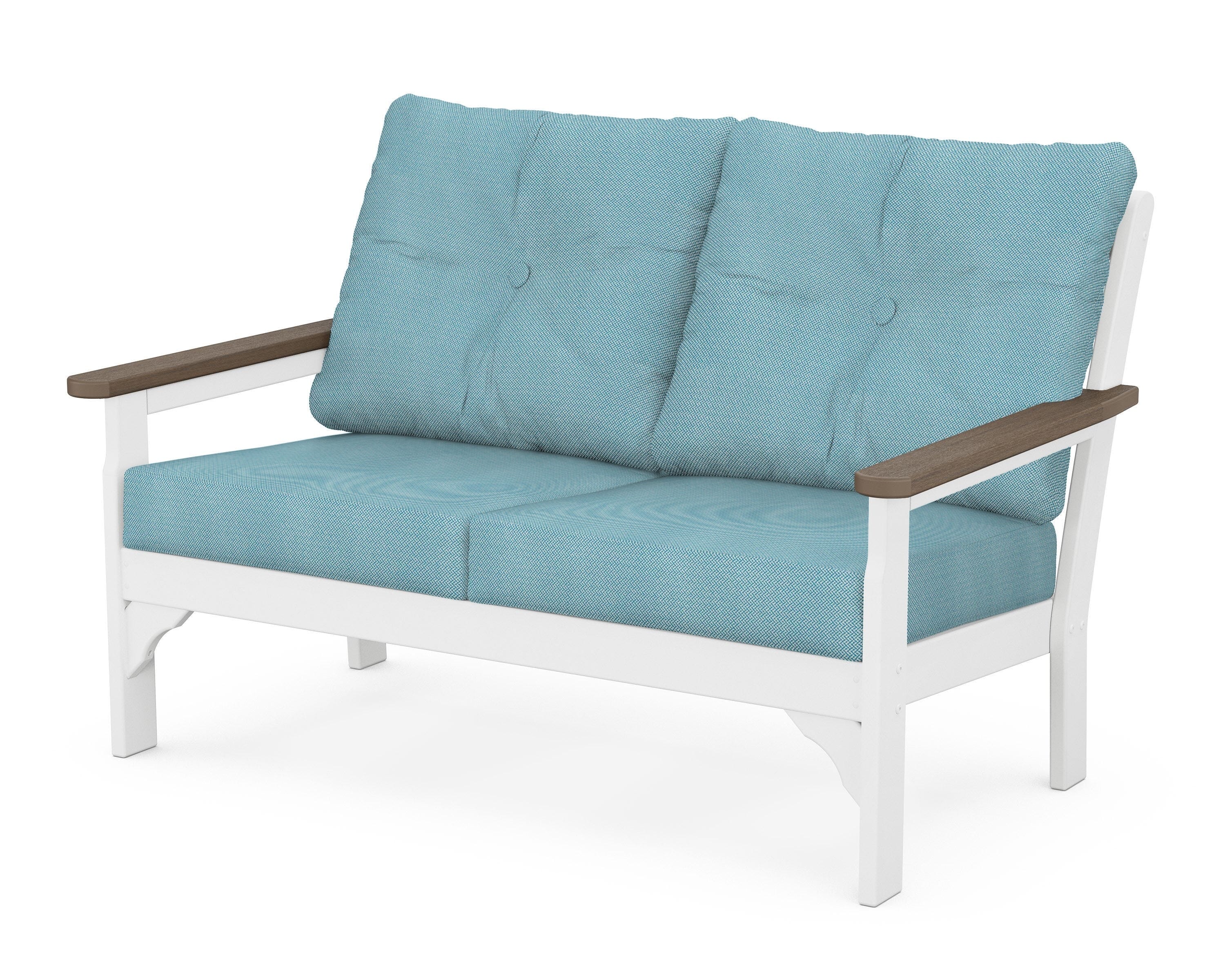 POLYWOOD® Vineyard Deep Seating Loveseat in White / Kona / Lattice Sky Blue