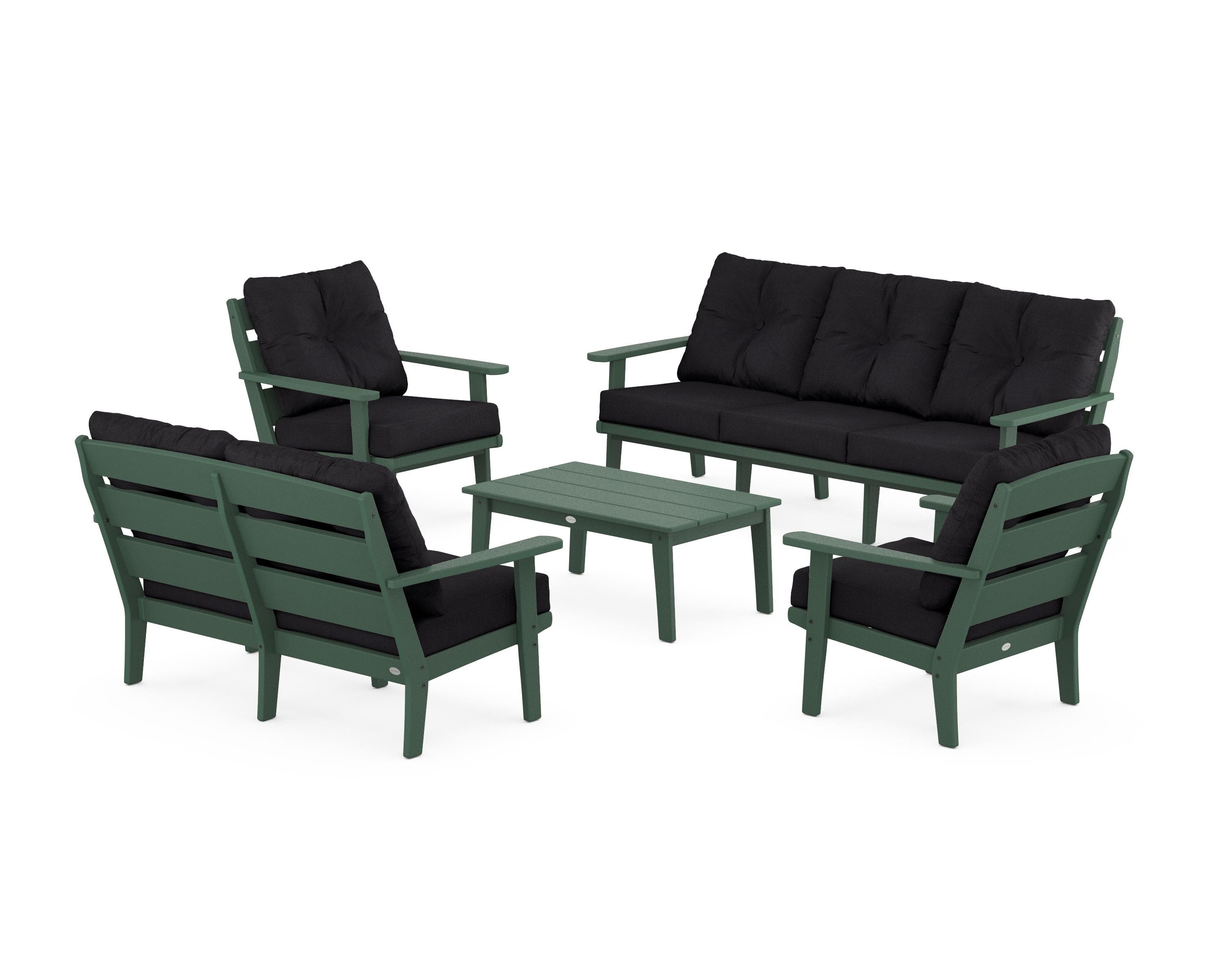 POLYWOOD® Lakeside 5-Piece Lounge Sofa Set in Green / Midnight Linen