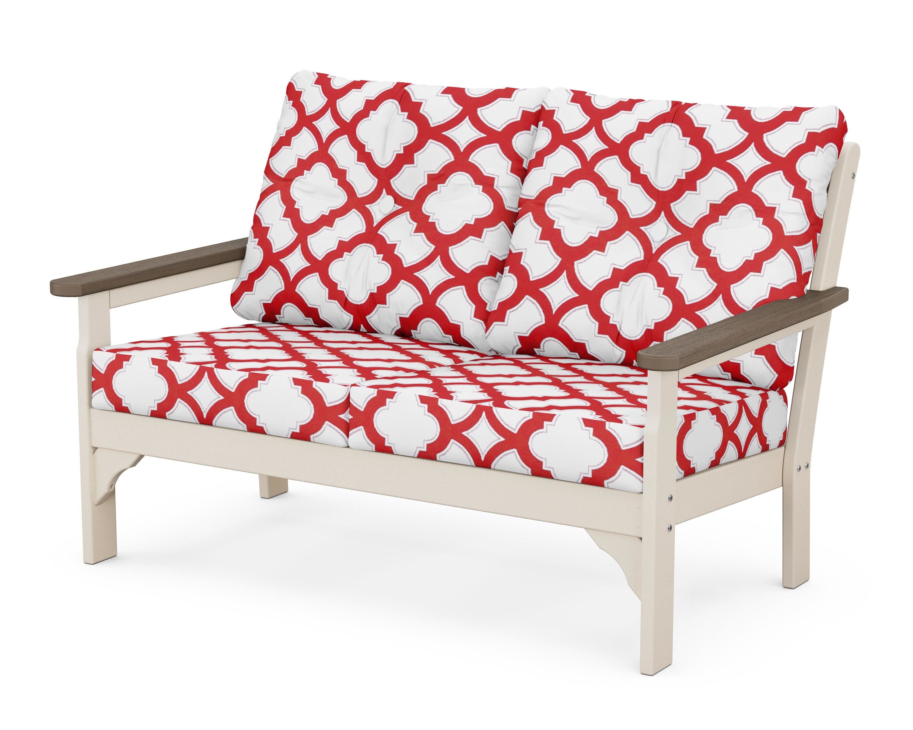POLYWOOD® Vineyard Deep Seating Loveseat in Sand / Kona / Trellis Crimson
