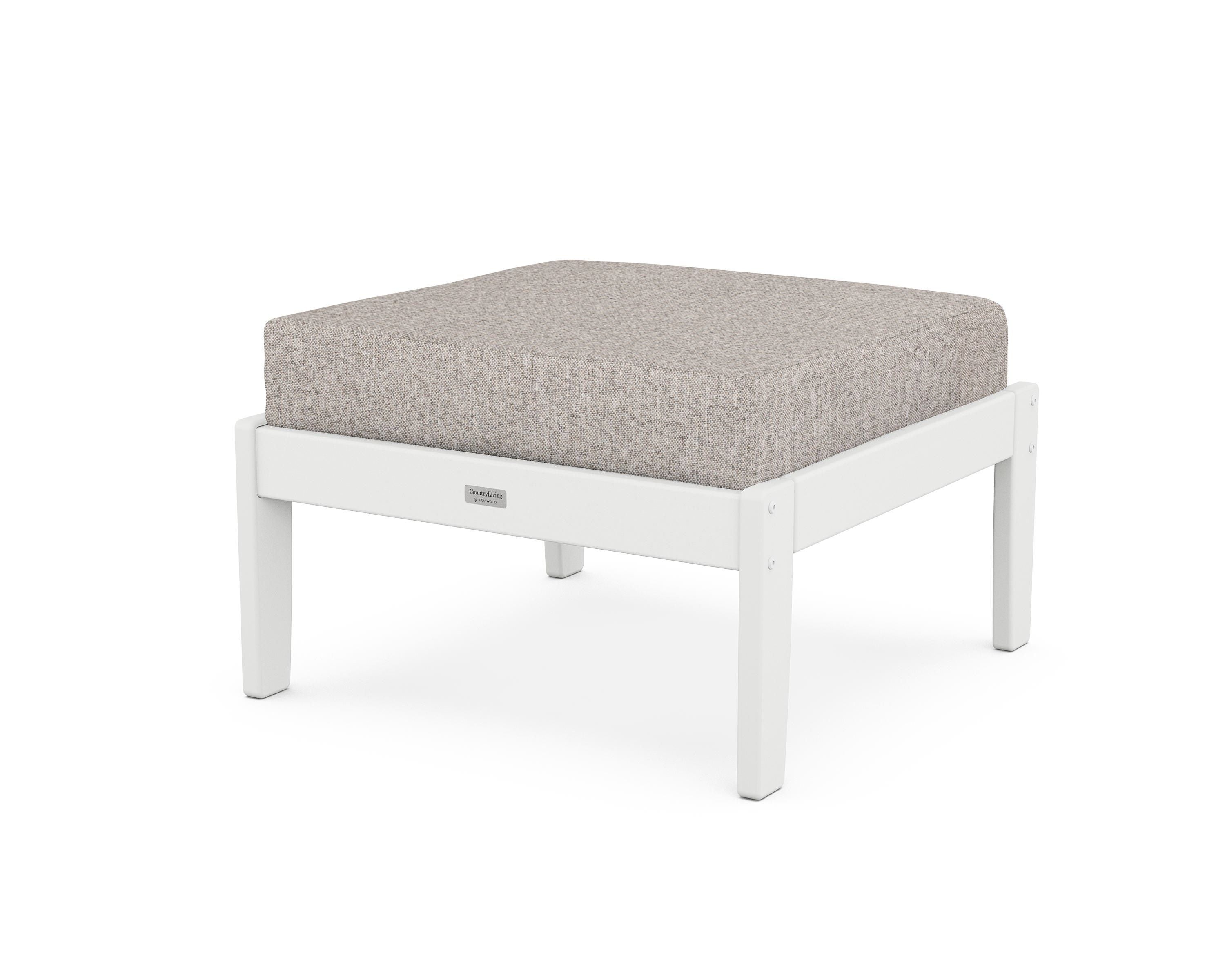 Country Living Cottage Deep Seating Ottoman in White / Weathered Tweed