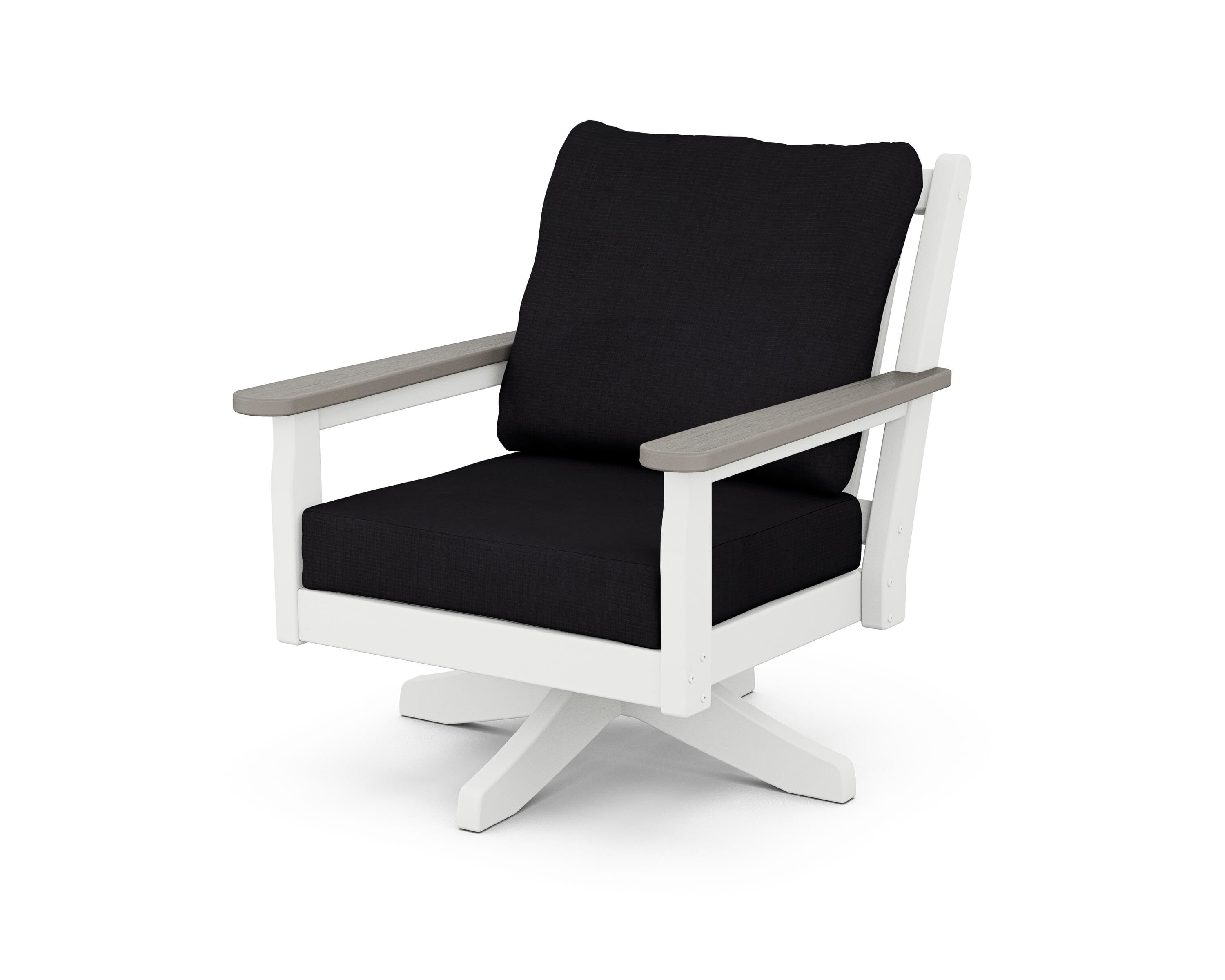 POLYWOOD® Chippendale Deep Seating Swivel Chair in White / Driftwood / Midnight Linen