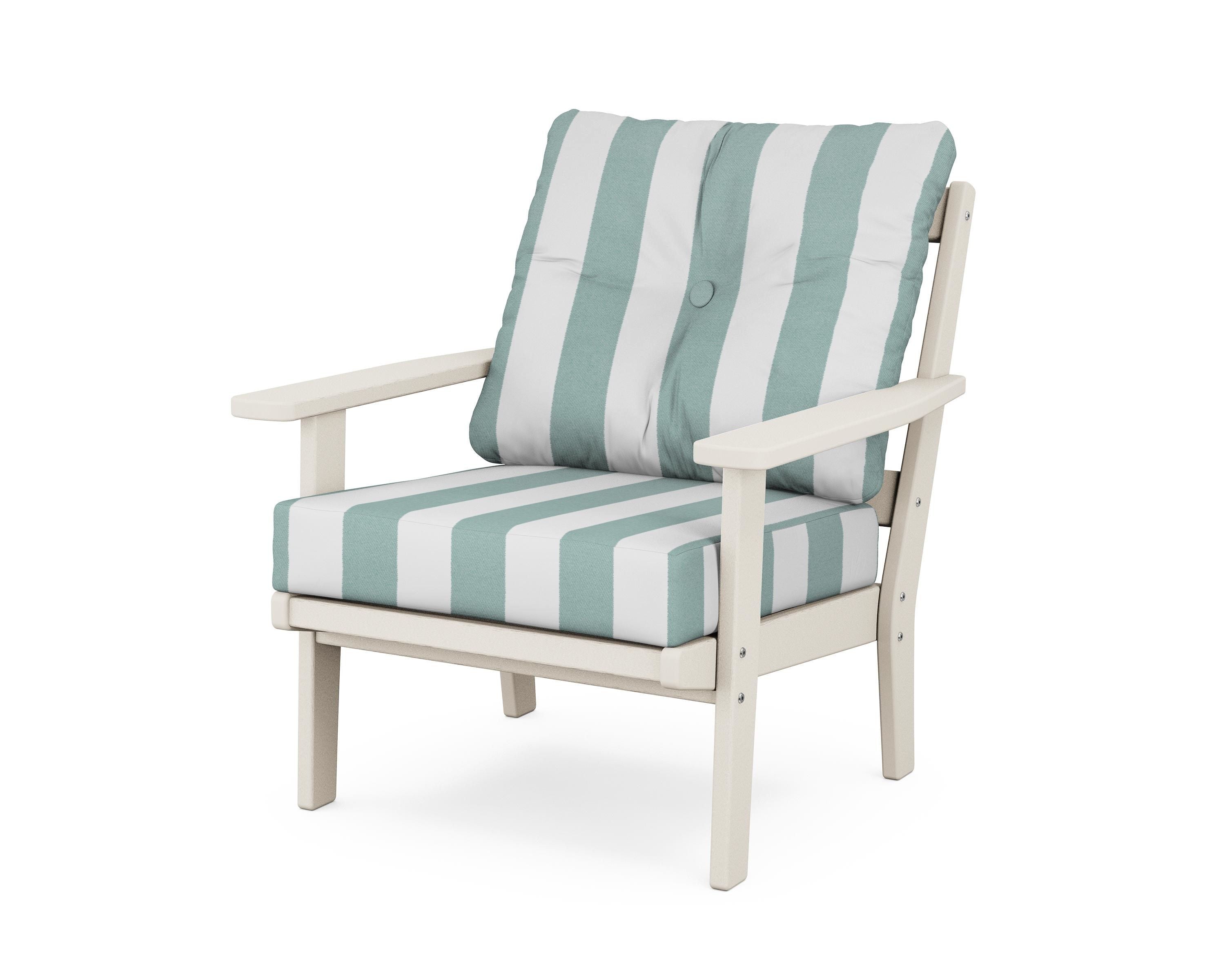 POLYWOOD® Prairie Deep Seating Chair in Sand / Cabana Stripe Glacier Spa