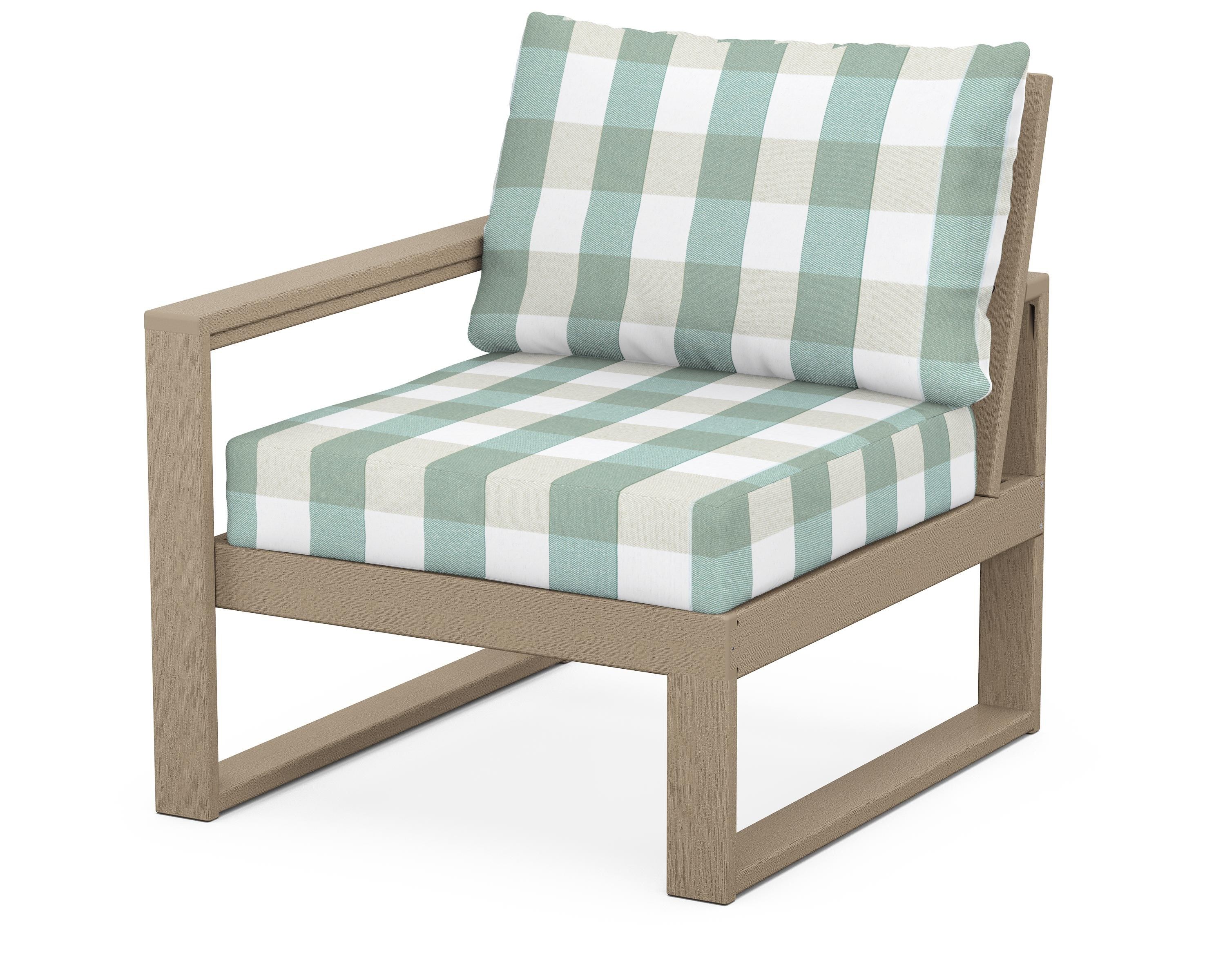 POLYWOOD® EDGE Modular Left Arm Chair in Vintage Sahara / Buffalo Plaid Glacier Spa