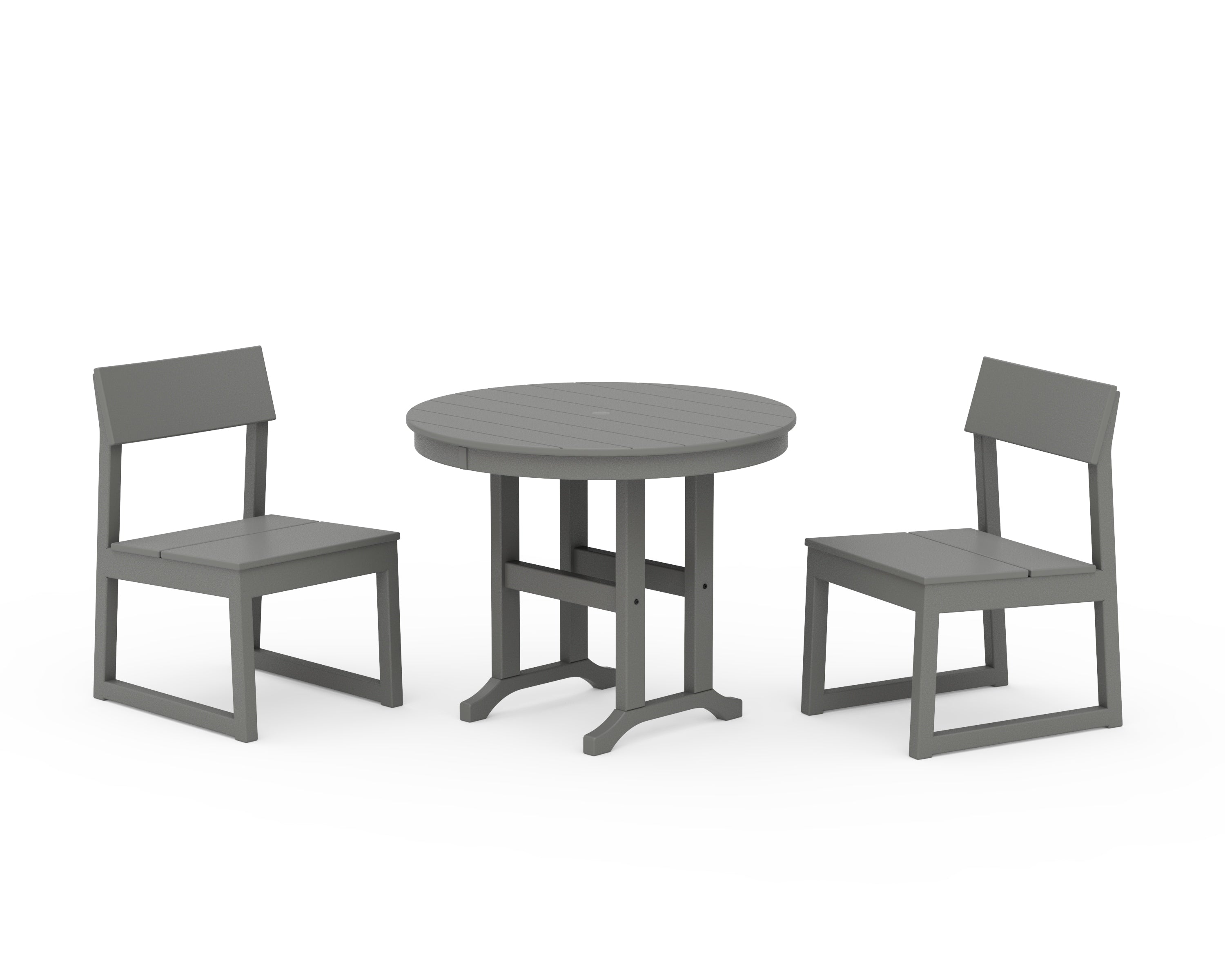 POLYWOOD® EDGE Side Chair 3-Piece Round Dining Set in Slate Grey