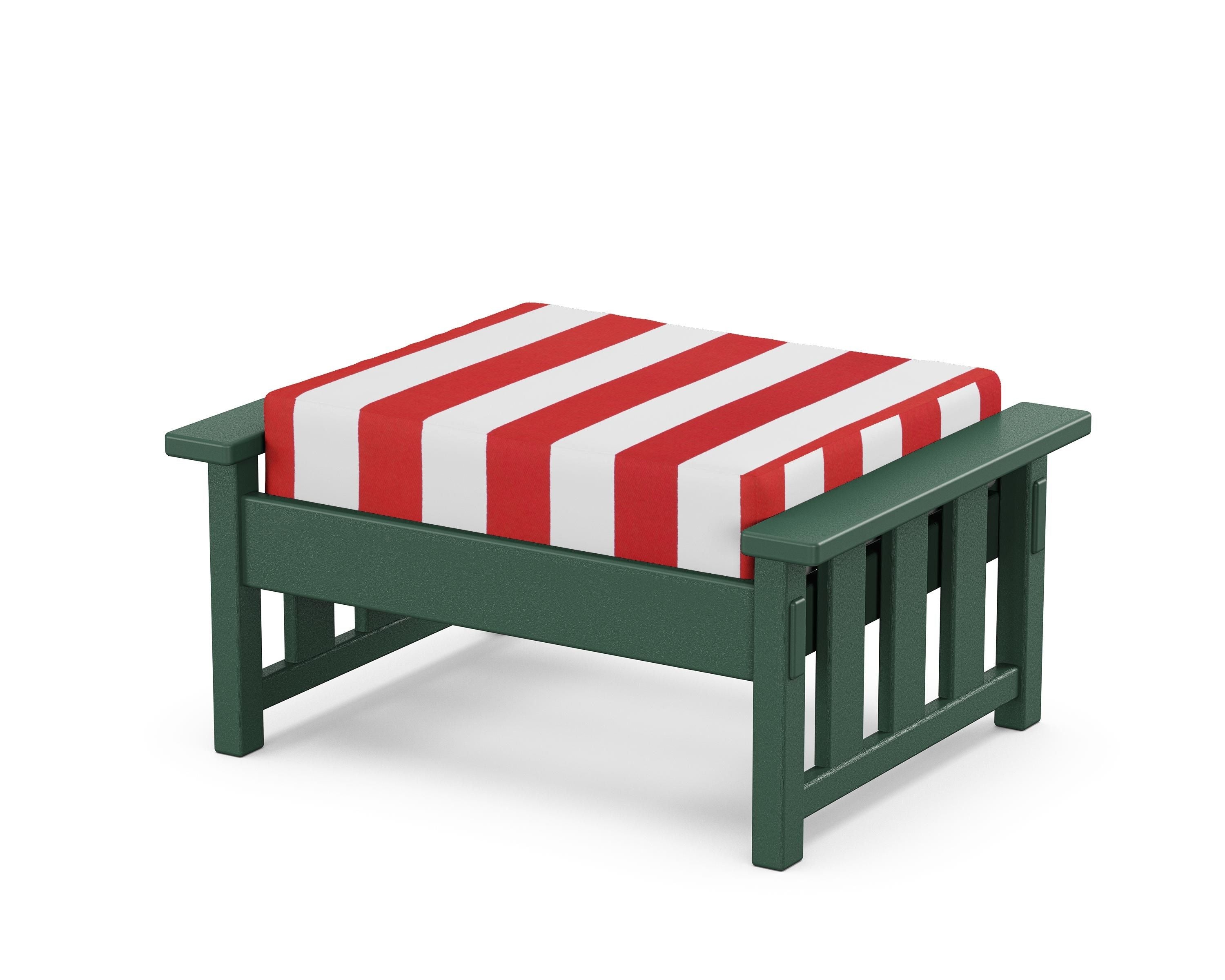 Martha Stewart by POLYWOOD® Acadia Deep Seating Ottoman in Green / Cabana Stripe Crimson