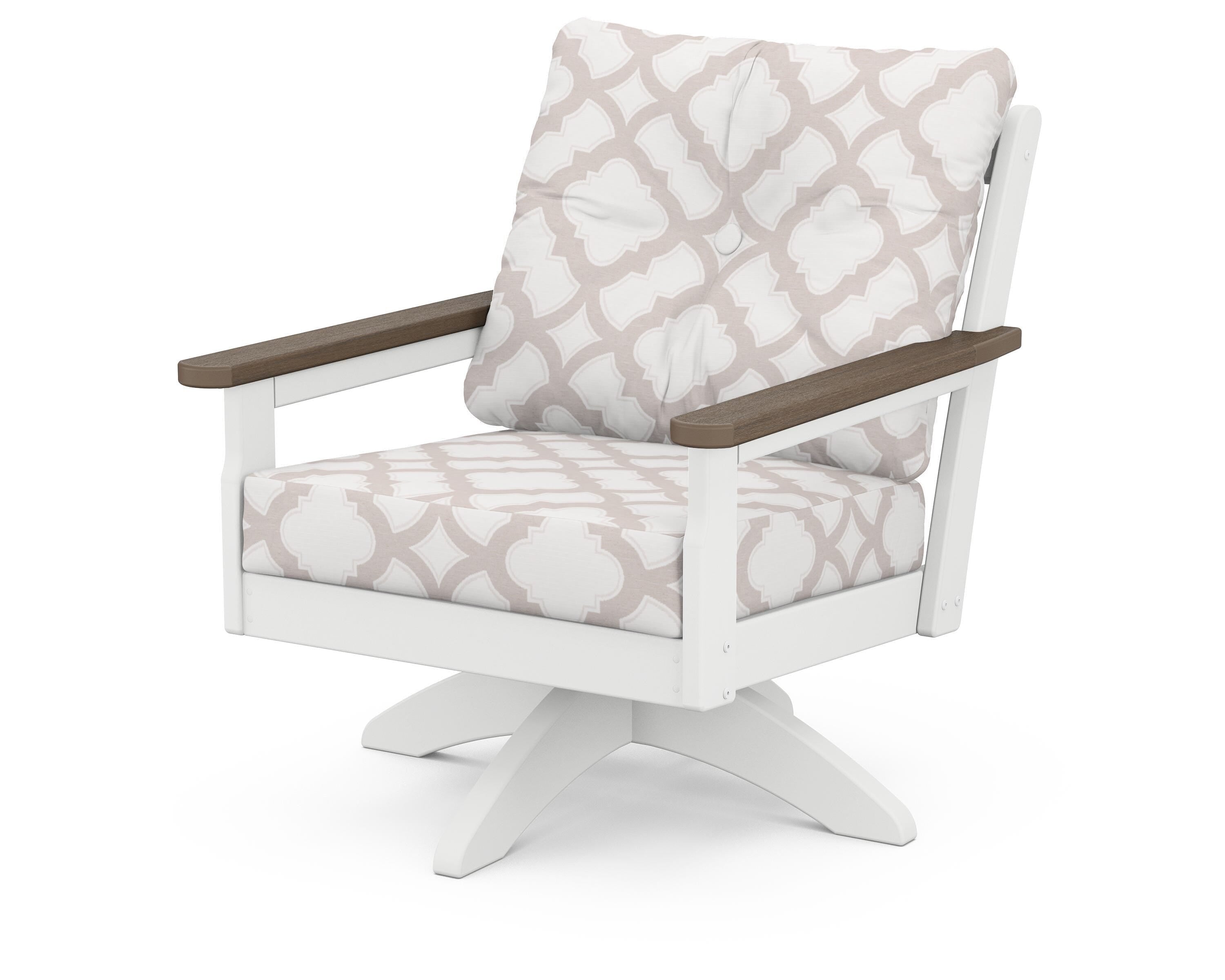 POLYWOOD® Vineyard Deep Seating Swivel Chair in White / Kona / Trellis Dune Burlap