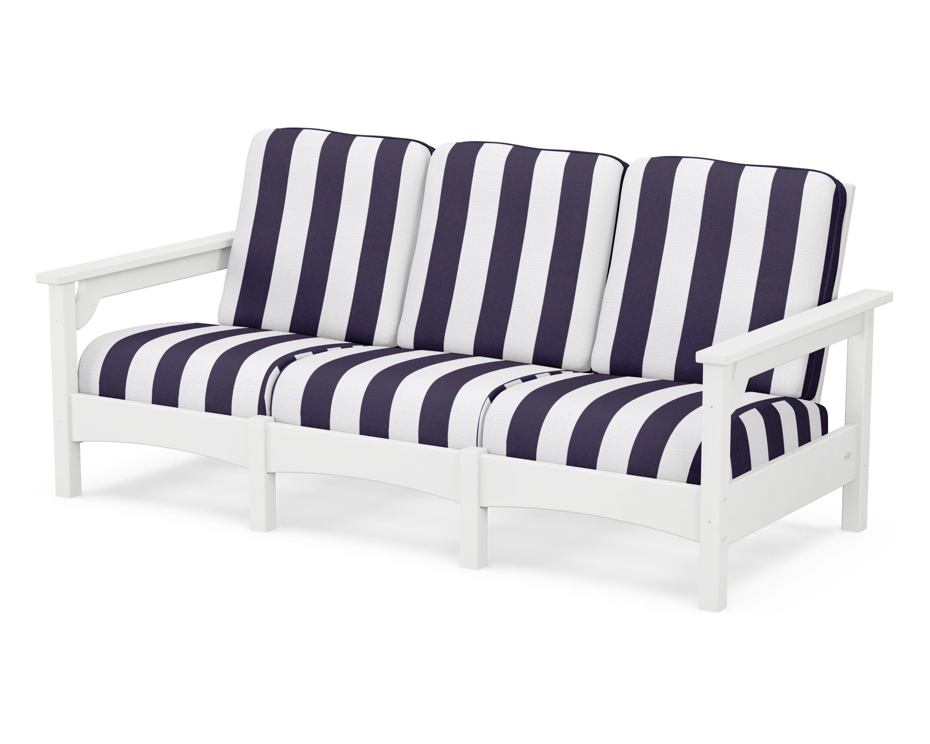 POLYWOOD® Club Sofa in White / Cabana Stripe Navy