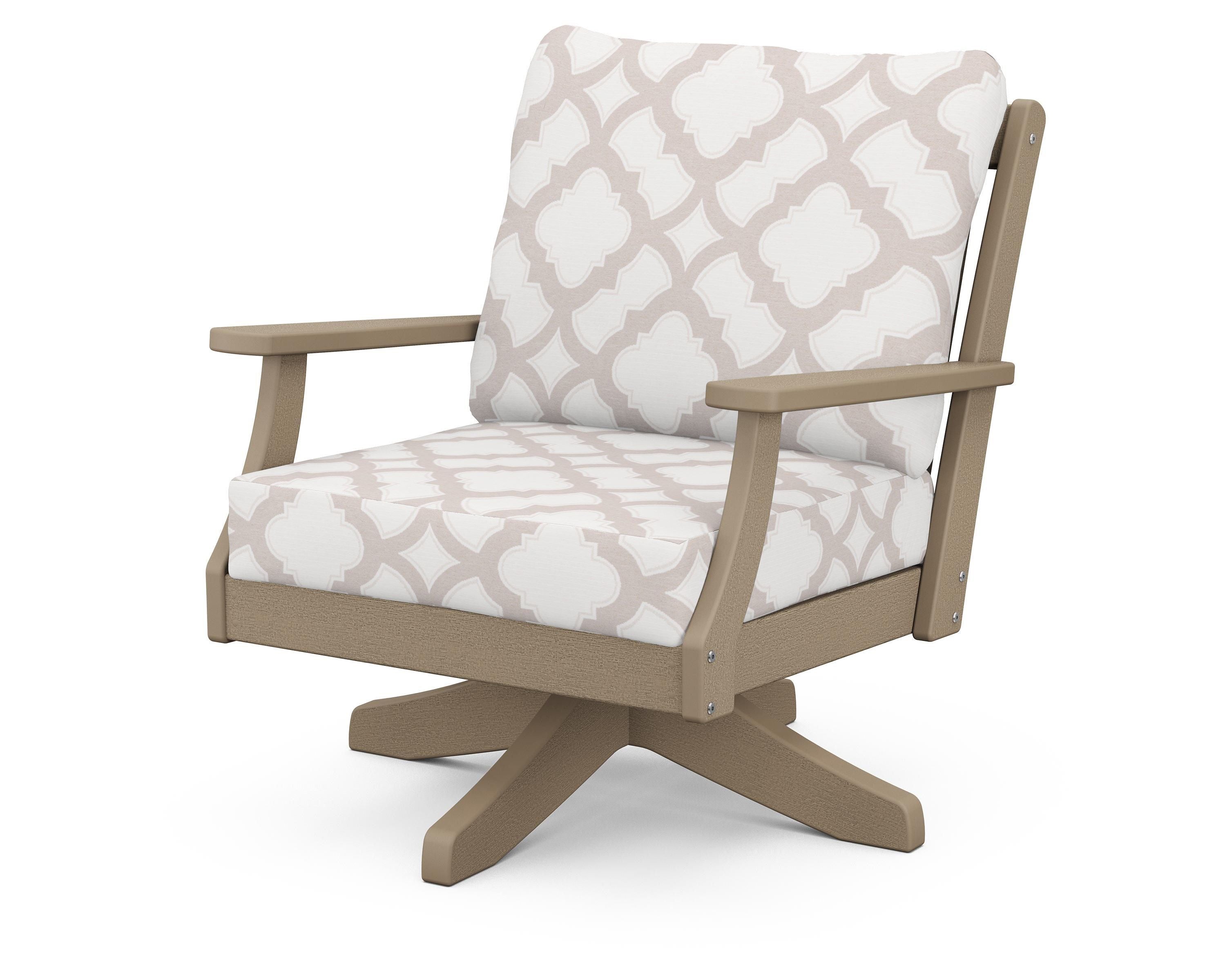 POLYWOOD® Braxton Deep Seating Swivel Chair in Vintage Sahara / Trellis Dune Burlap