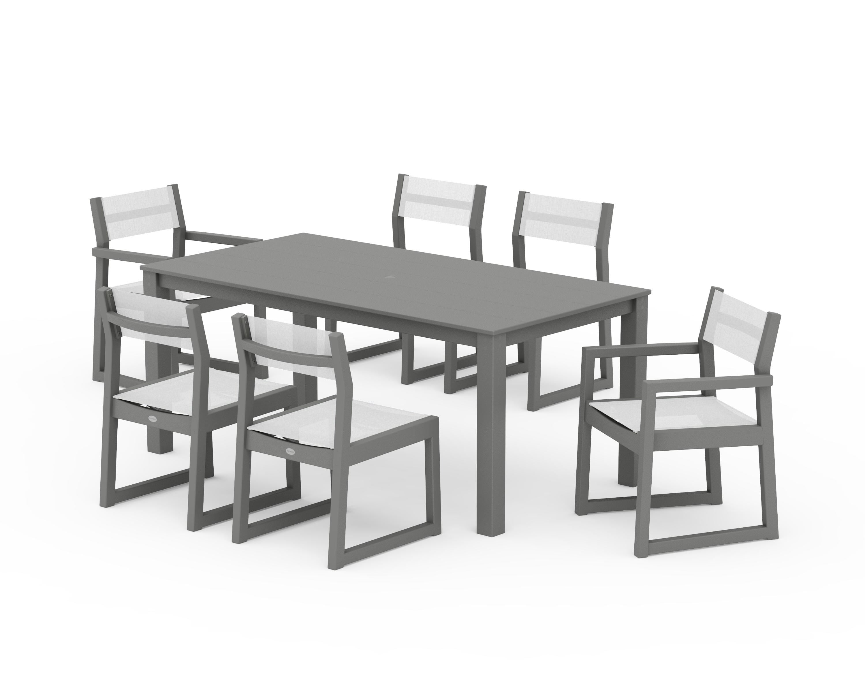 POLYWOOD® EDGE Sling 7-Piece Parsons Dining Set in Slate Grey / White Sling