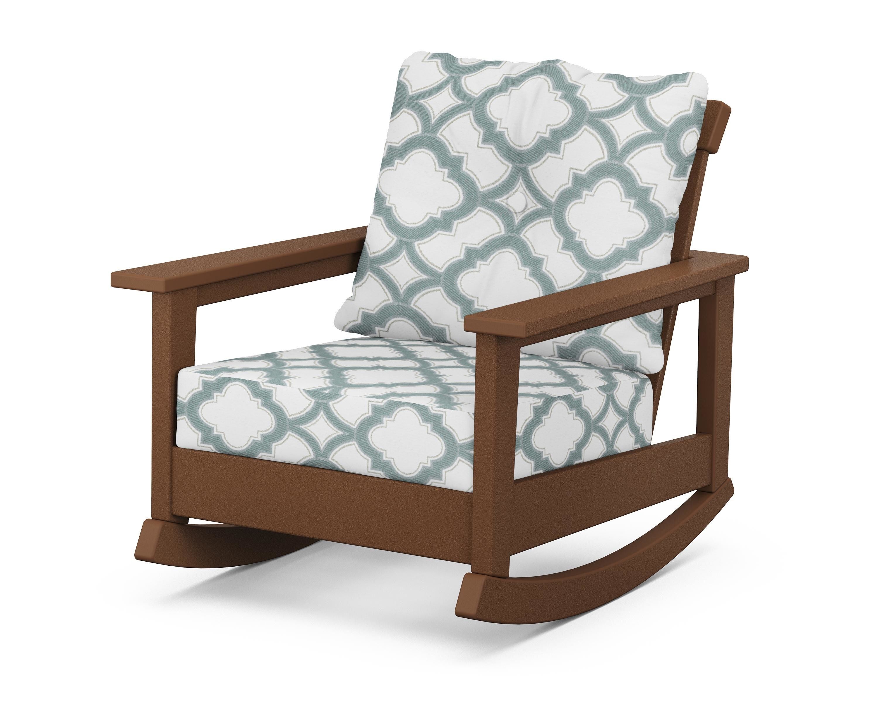 POLYWOOD® Prescott Deep Seating Rocking Chair in Teak / Trellis Glacier Spa