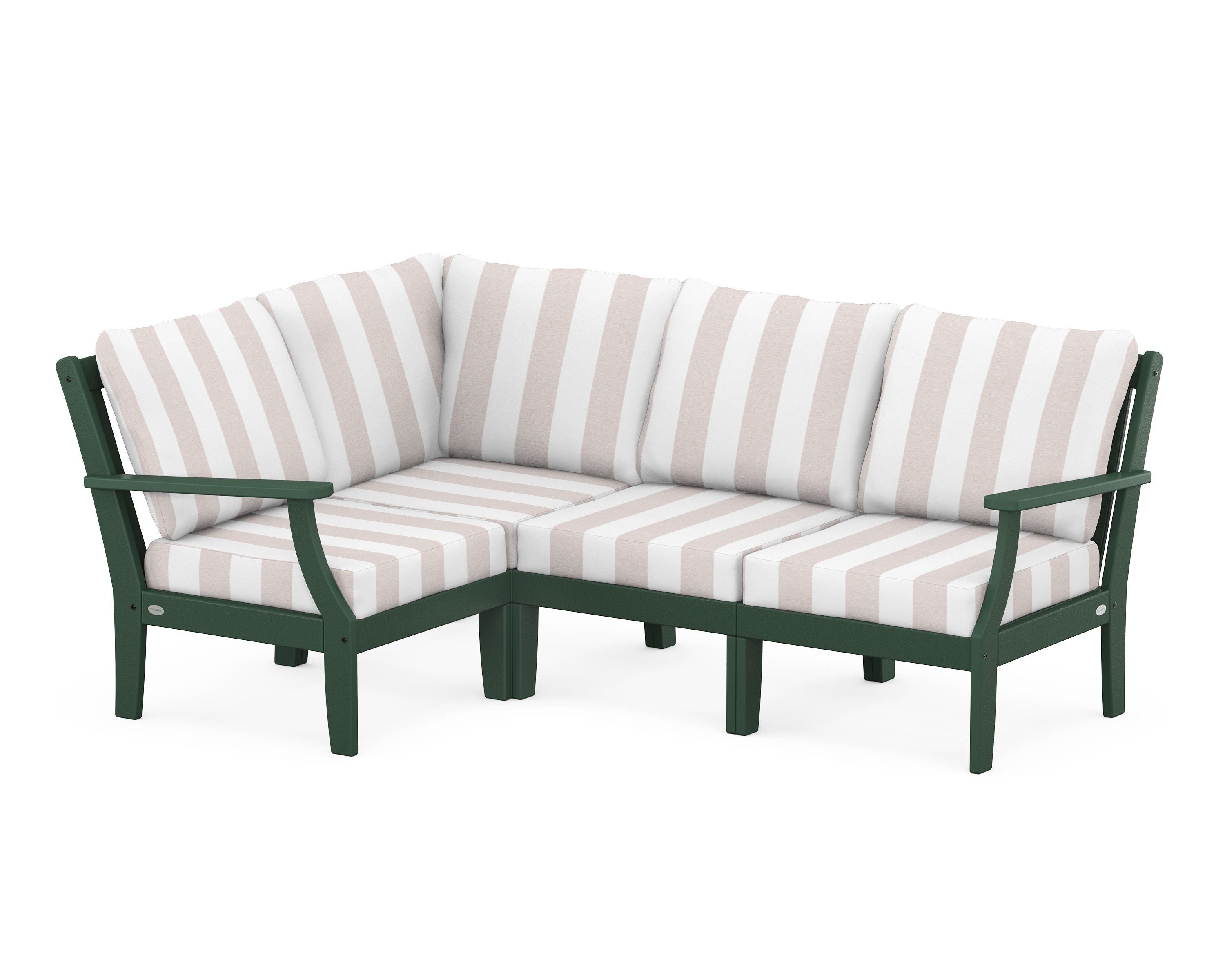 POLYWOOD® Braxton Modular 4-Piece Deep Seating Set in Green / Cabana Stripe Dune Burlap