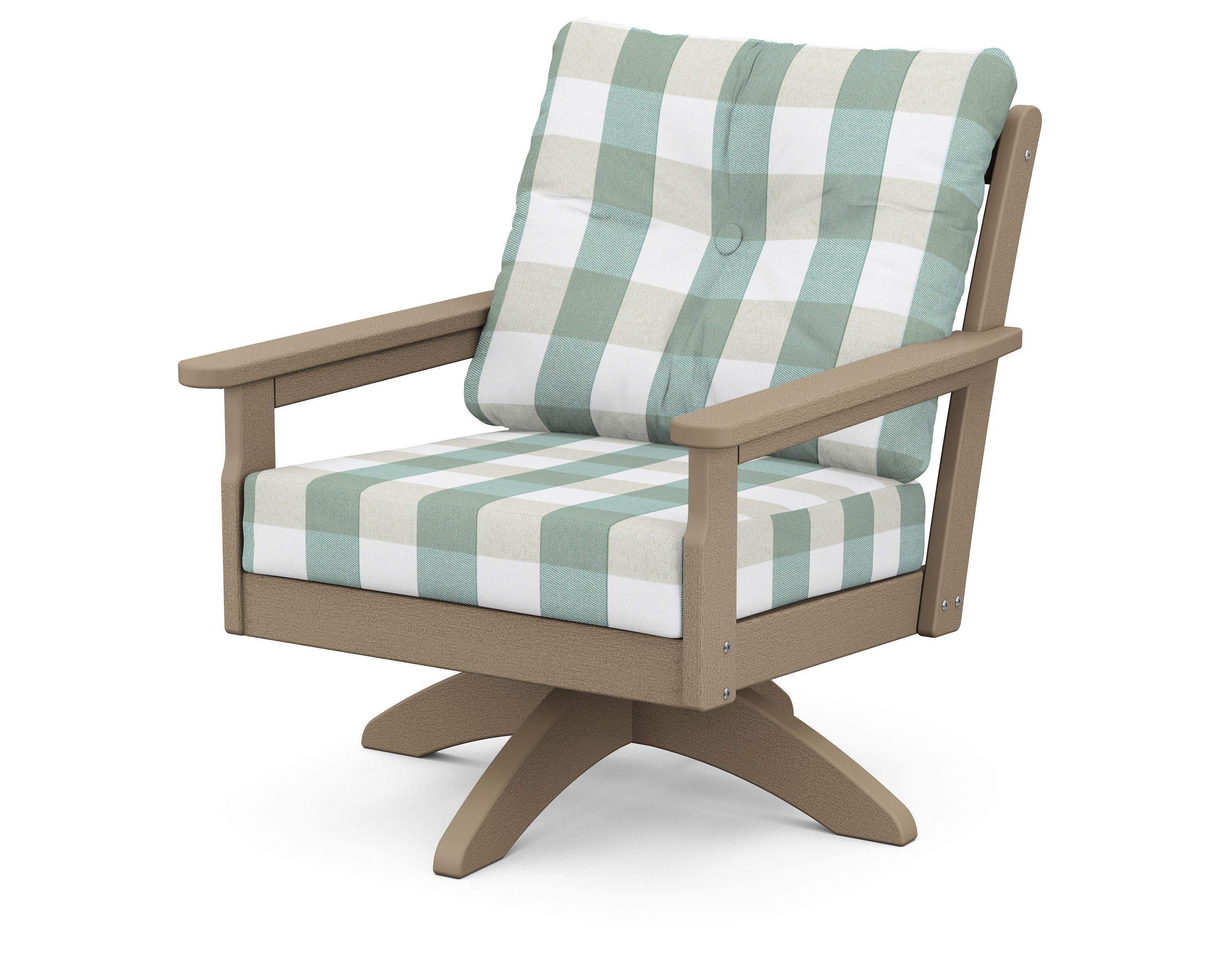 POLYWOOD® Vineyard Deep Seating Swivel Chair in Vintage Sahara / Buffalo Plaid Glacier Spa
