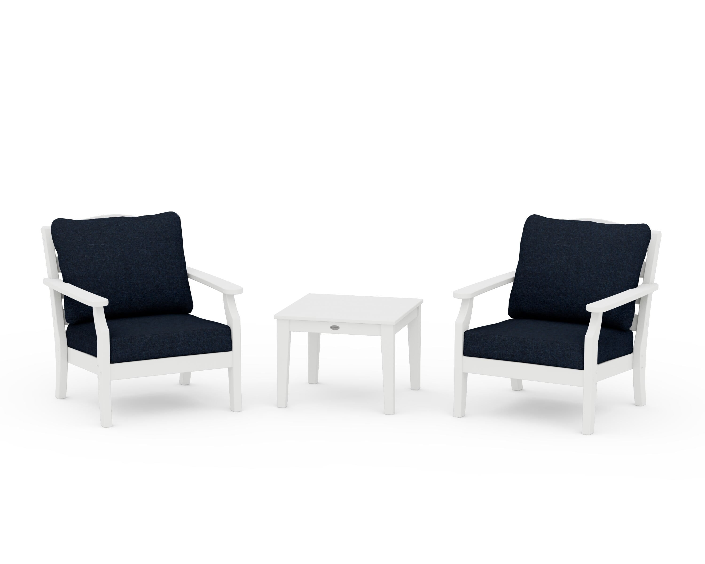 Draper James™ by POLYWOOD® Savannah 3-Piece Deep Seating Set in White / Marine Indigo