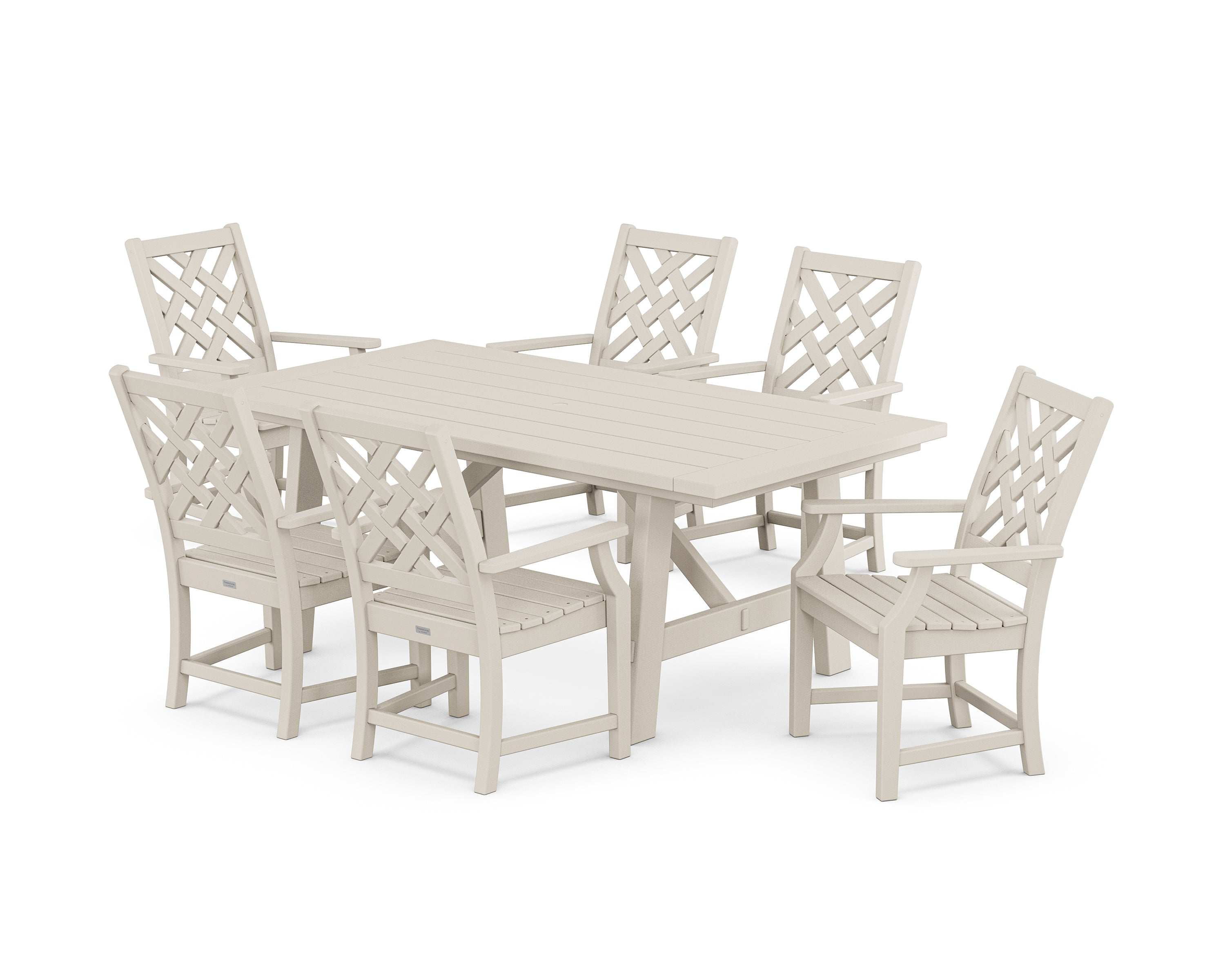 Country Living Wovendale Arm Chair 7-Piece Rustic Farmhouse Dining Set in Sand