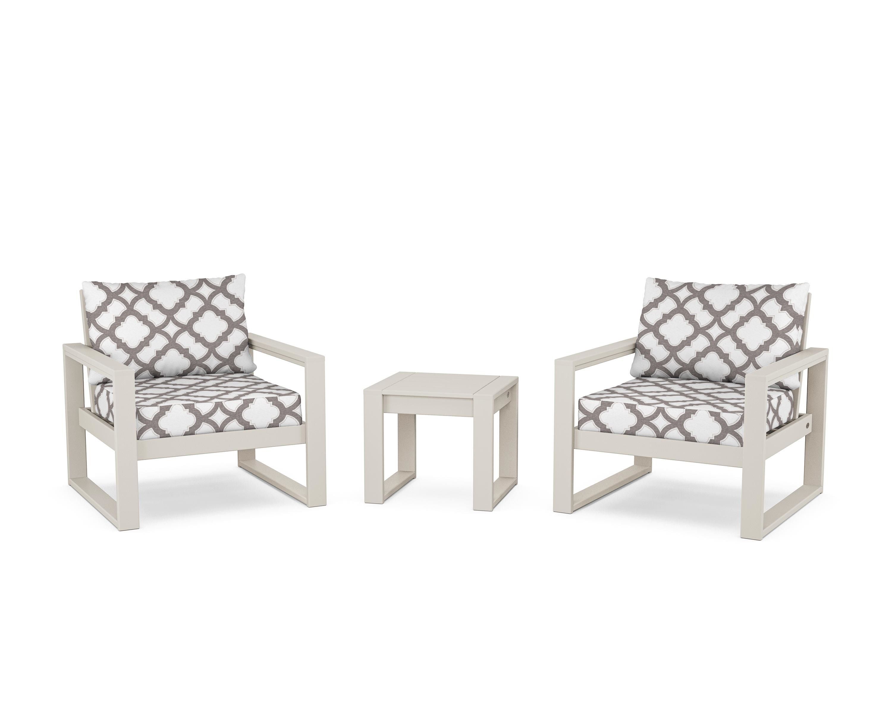 POLYWOOD® EDGE Sectional 3-Piece Deep Seating Set in Sand / Trellis Grey Mist