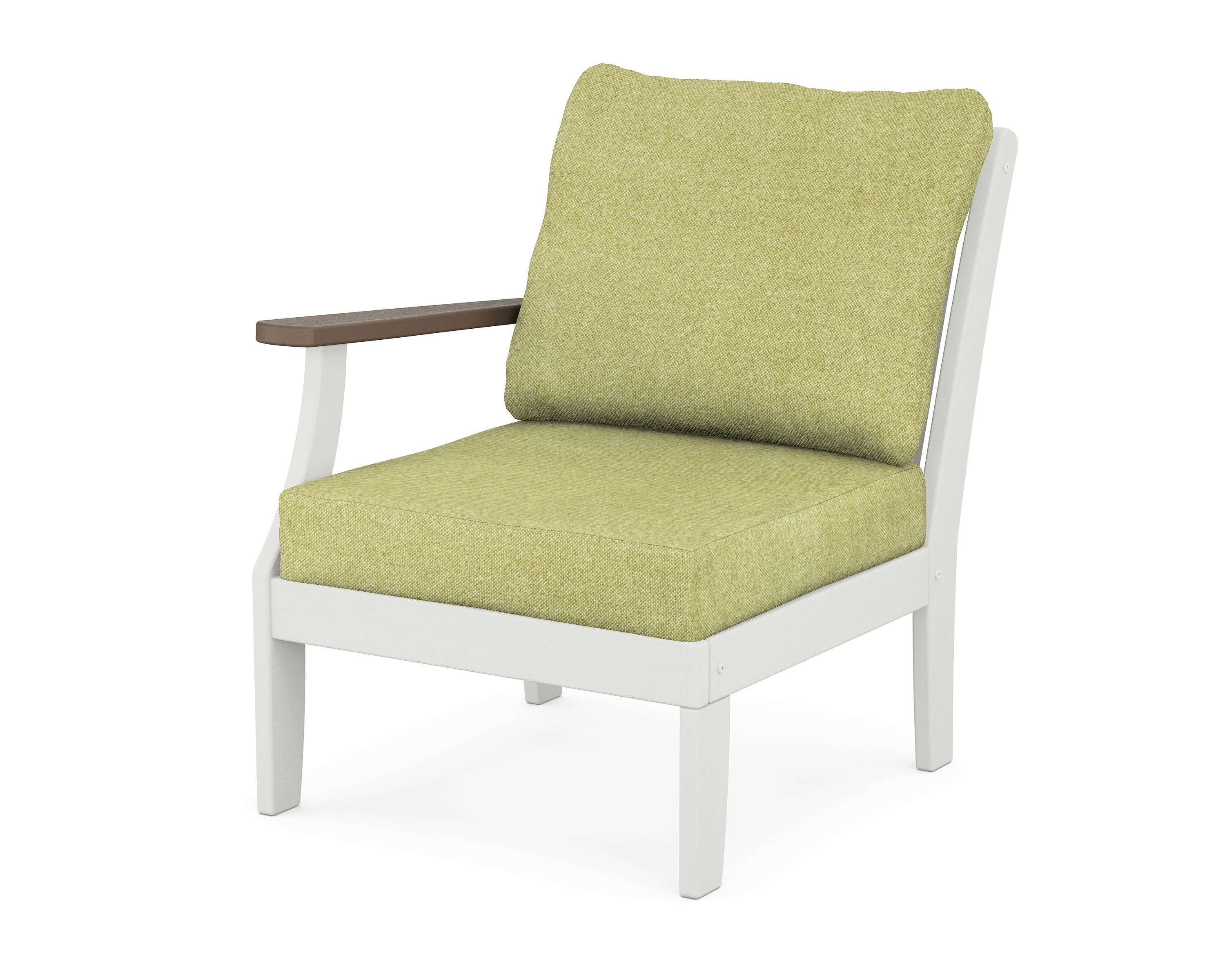 POLYWOOD® Braxton Modular Left Arm Chair in White / Kona / Chartreuse Boucle