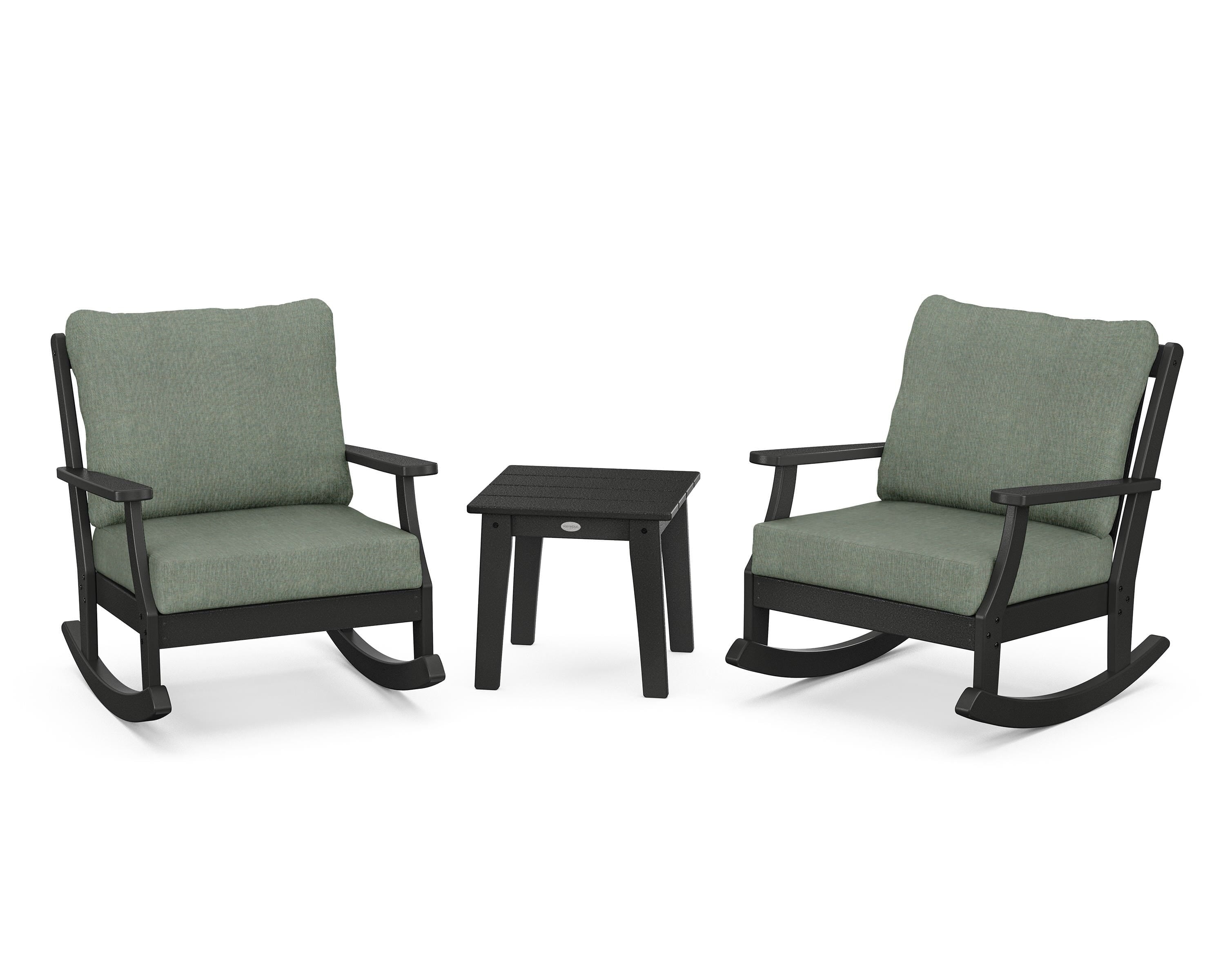 POLYWOOD® Braxton 3-Piece Deep Seating Rocker Set in Black / Cast Sage