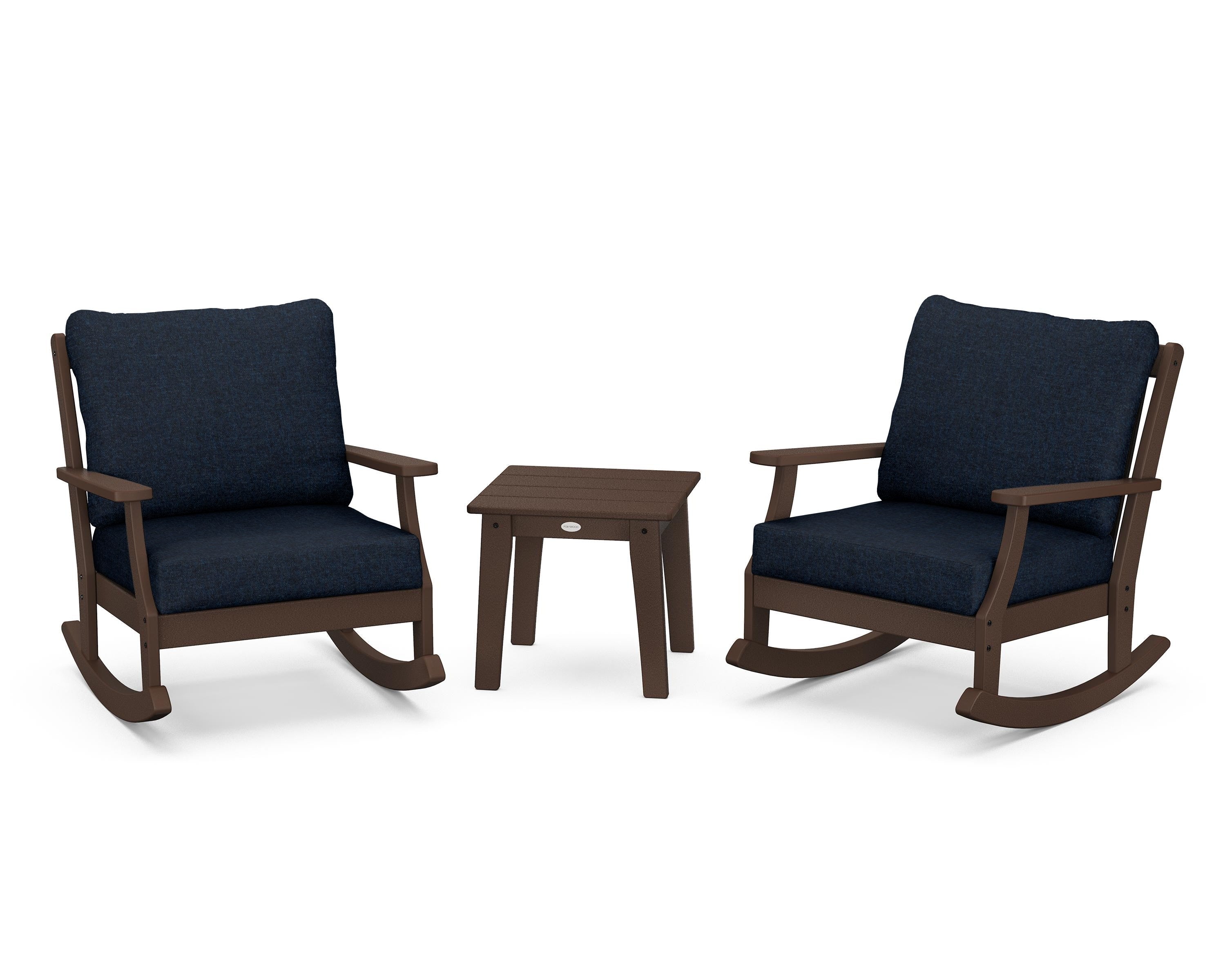 POLYWOOD® Braxton 3-Piece Deep Seating Rocker Set in Mahogany / Marine Indigo