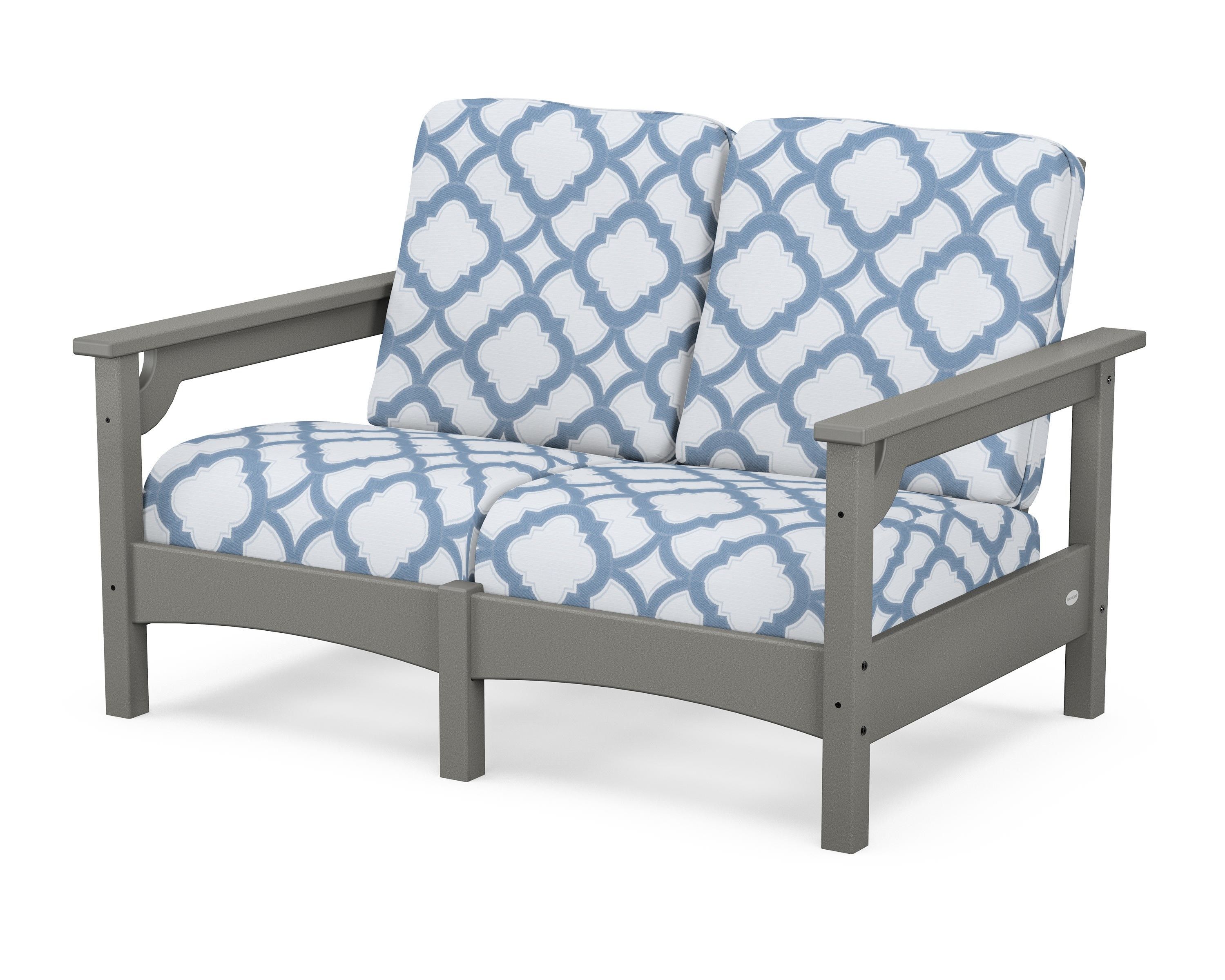 POLYWOOD® Club Loveseat in Slate Grey / Trellis Sky Blue
