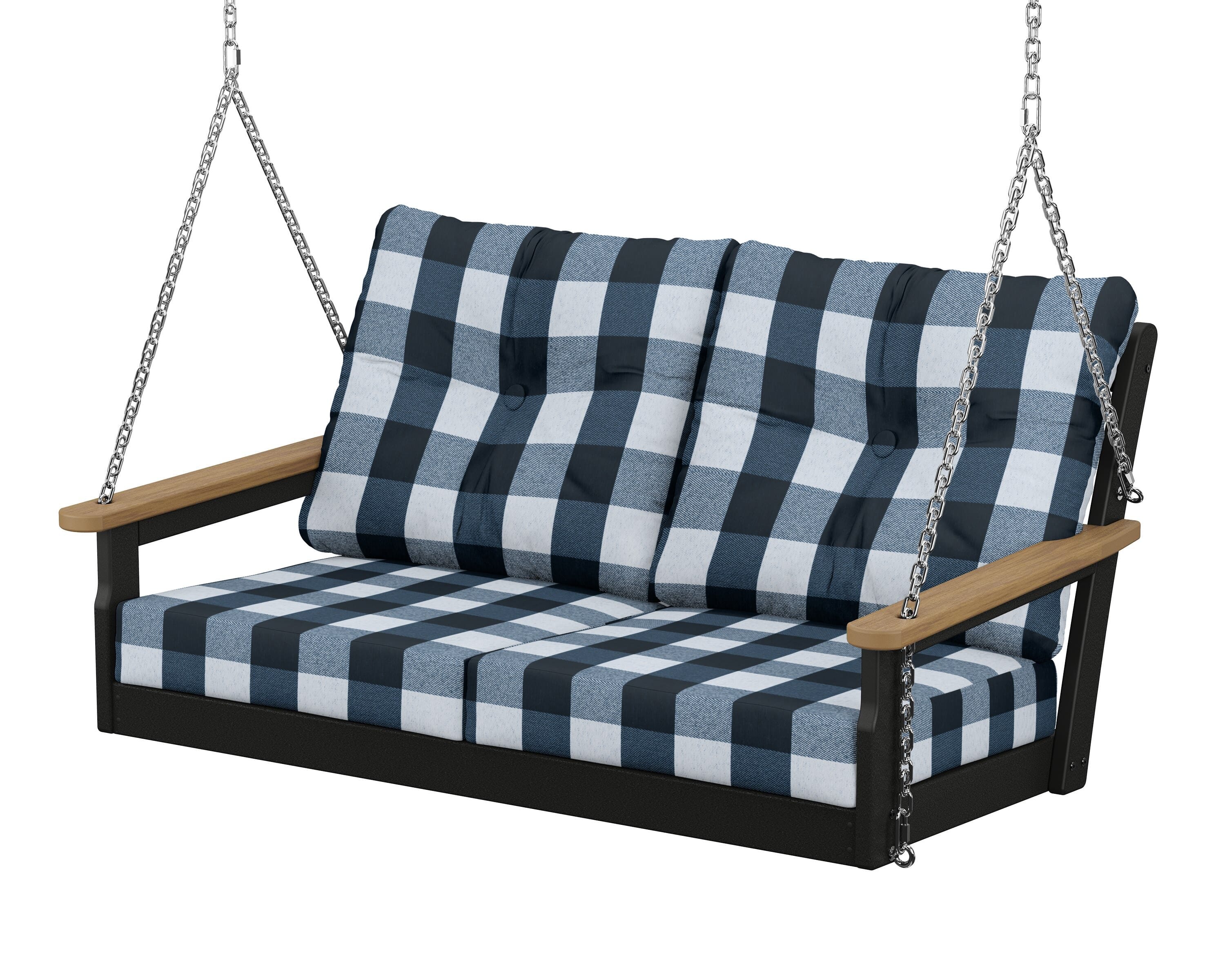 POLYWOOD® Vineyard Deep Seating Swing in Black / Natural / Buffalo Plaid Marine Indigo