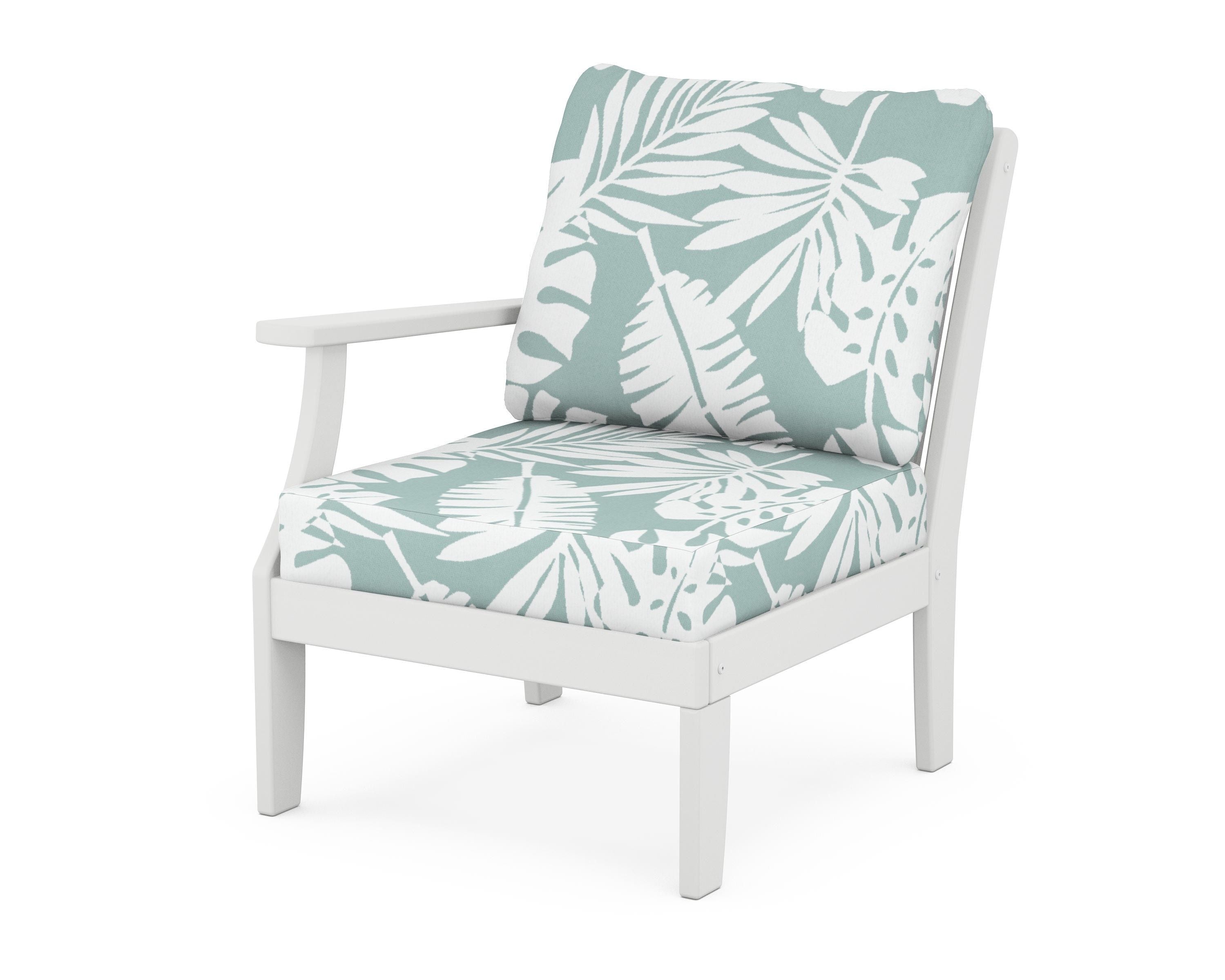 POLYWOOD® Braxton Modular Left Arm Chair in White / Leaf Glacier Spa