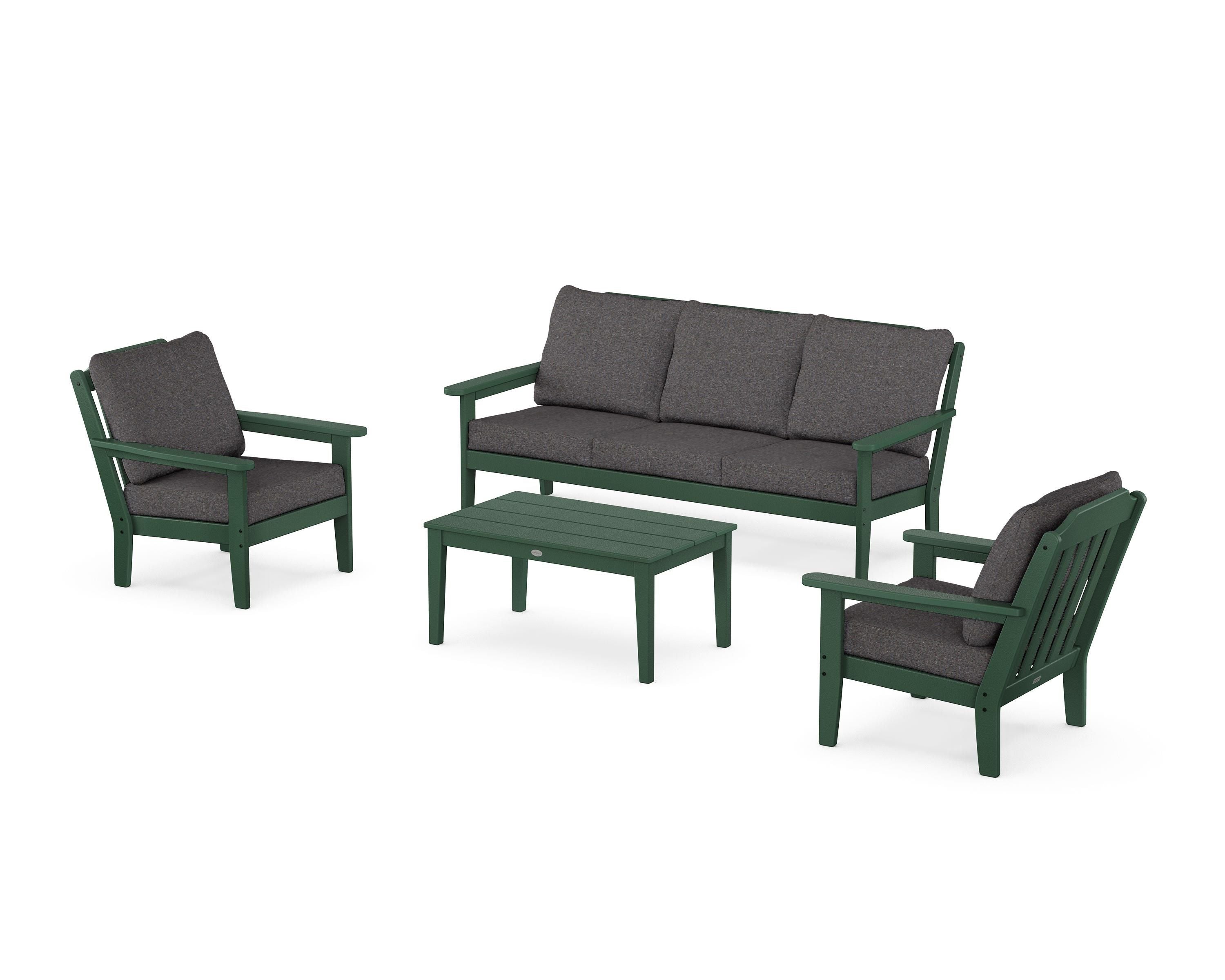 Country Living Cottage 4-Piece Deep Seating Set with Sofa in Green / Ash Charcoal