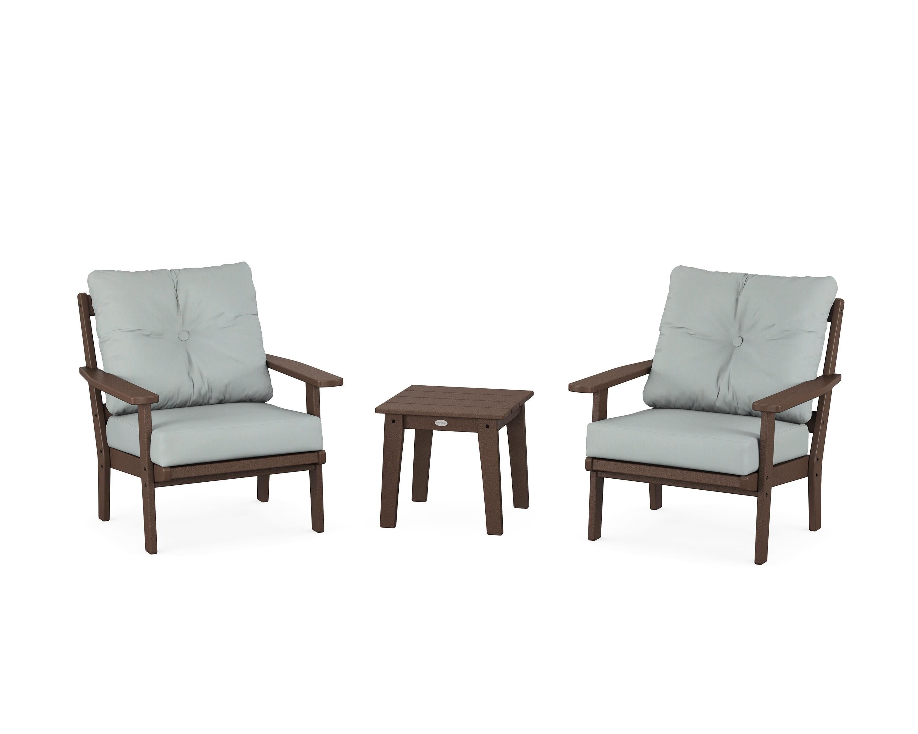 POLYWOOD® Oxford 3-Piece Deep Seating Set in Mahogany / Spa