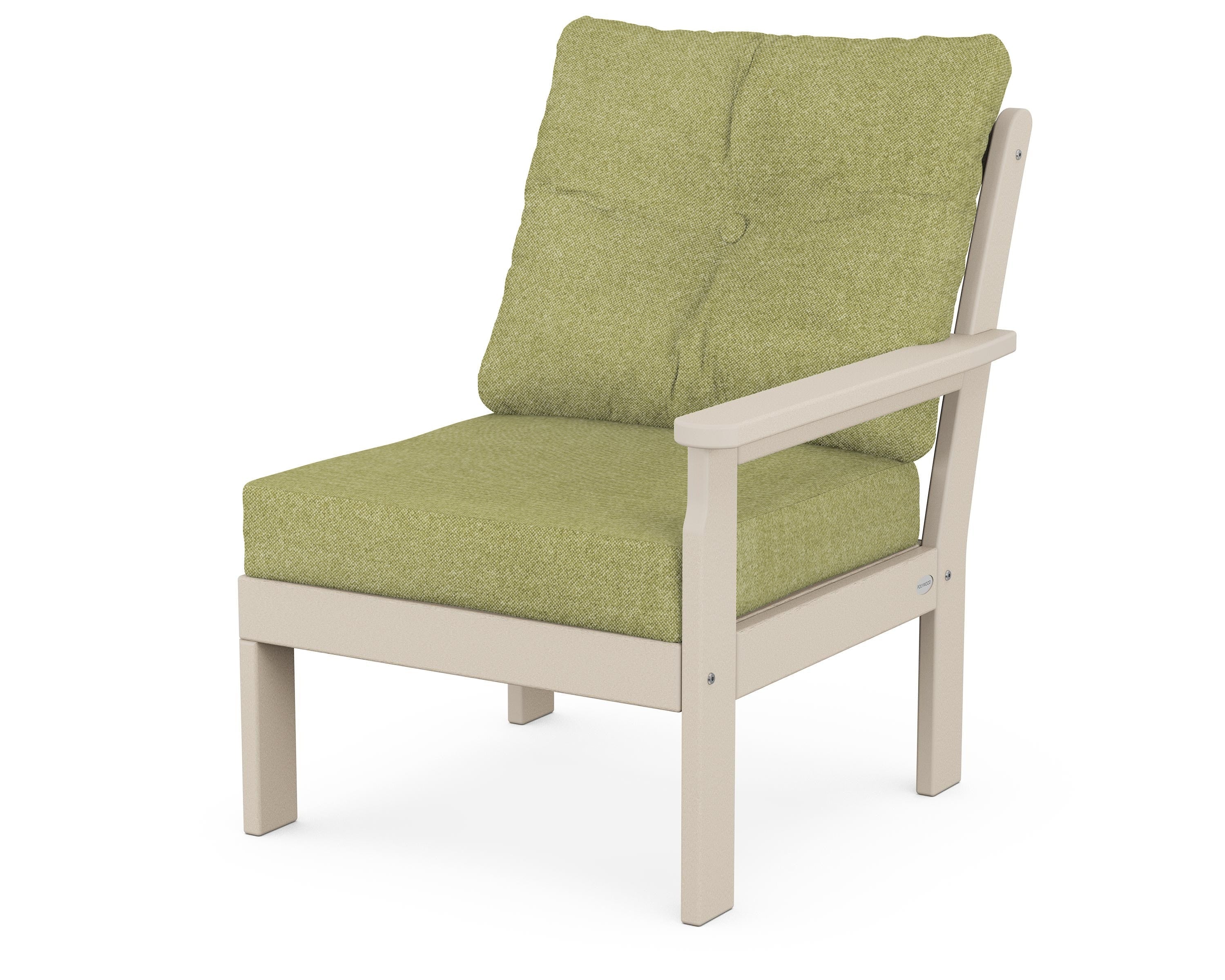 POLYWOOD® Vineyard Modular Right Arm Chair in Sand / Chartreuse Boucle