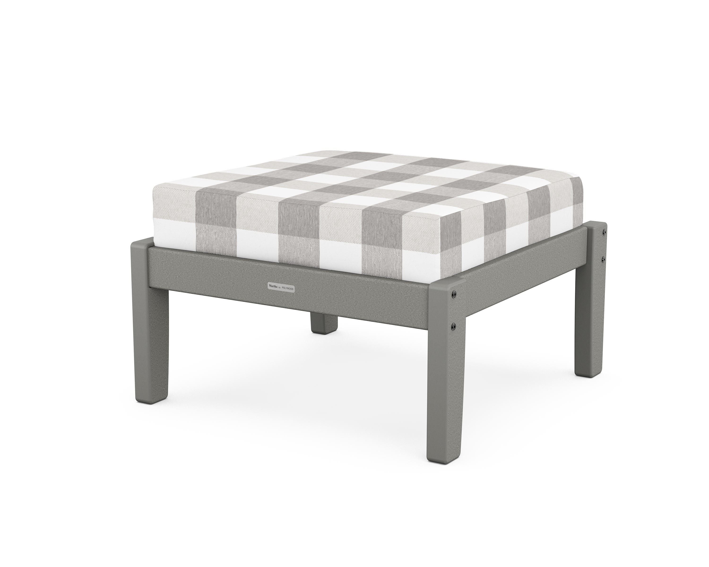 Martha Stewart by POLYWOOD® Chinoiserie Deep Seating Ottoman in Slate Grey / Buffalo Plaid Grey Mist