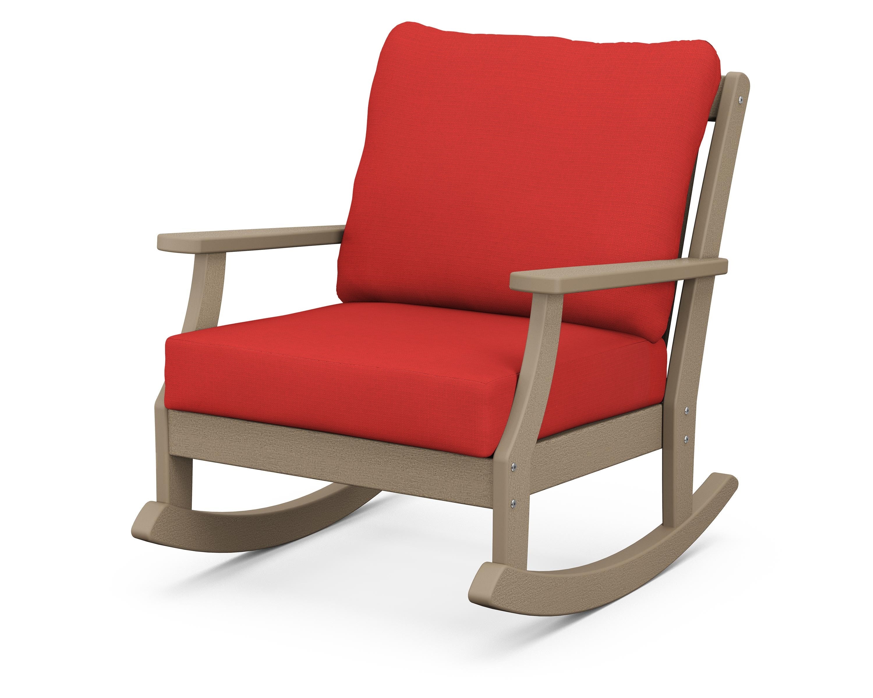 POLYWOOD® Braxton Deep Seating Rocking Chair in Vintage Sahara / Crimson Linen