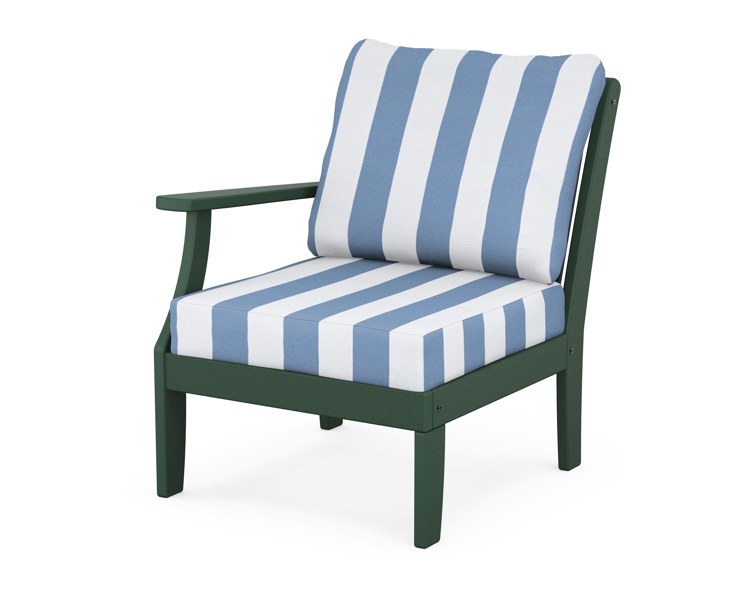 POLYWOOD® Braxton Modular Left Arm Chair in Green / Cabana Stripe Sky Blue