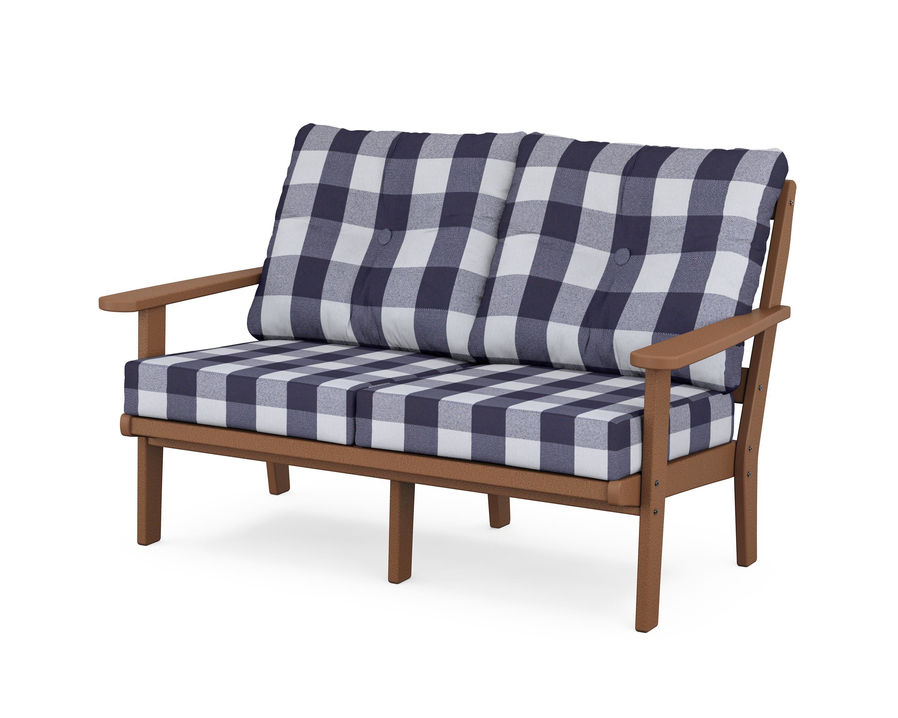 POLYWOOD® Mission Deep Seating Loveseat in Teak / Buffalo Plaid Navy