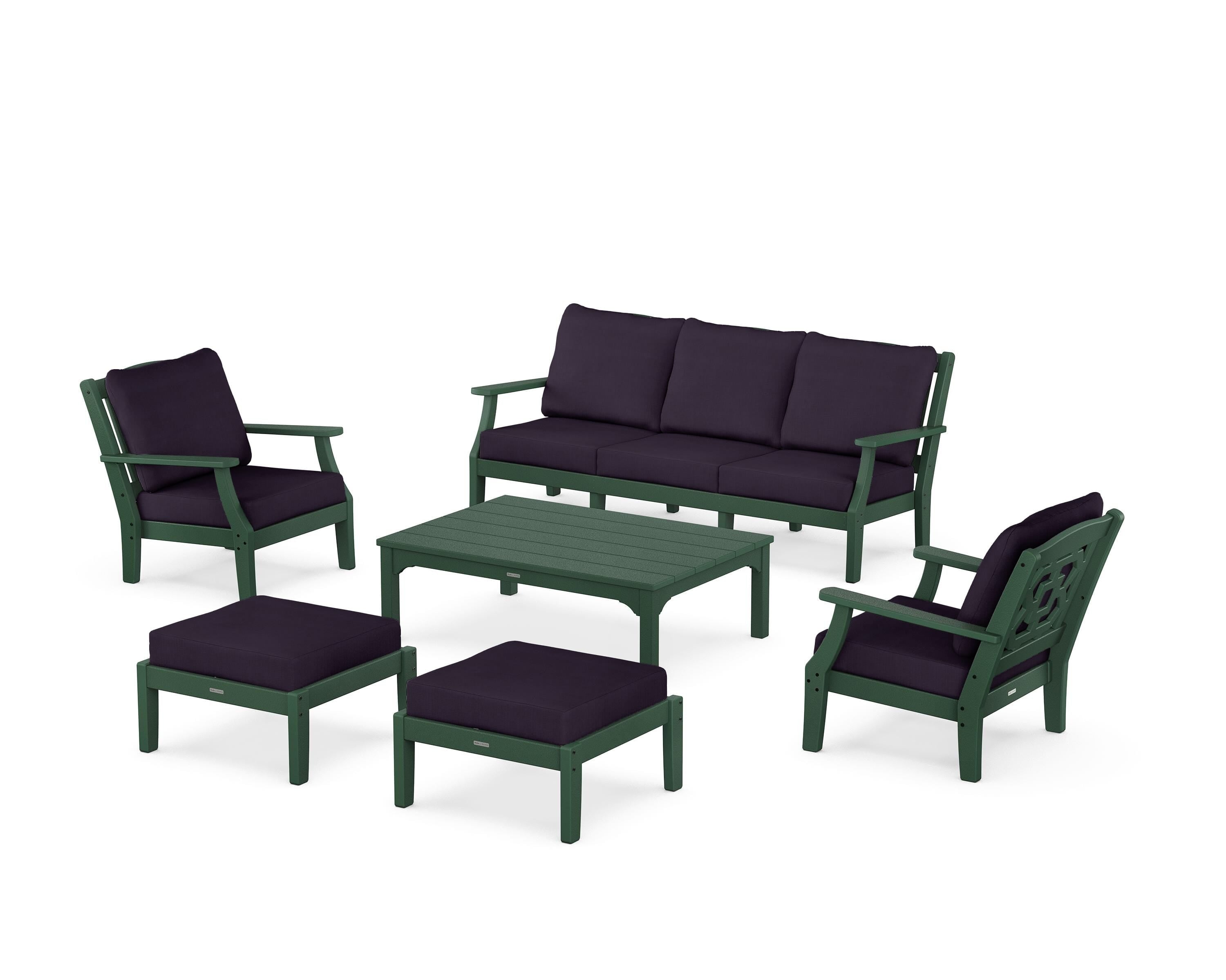 Martha Stewart by POLYWOOD® Chinoiserie 6-Piece Lounge Sofa Set in Green / Navy Linen